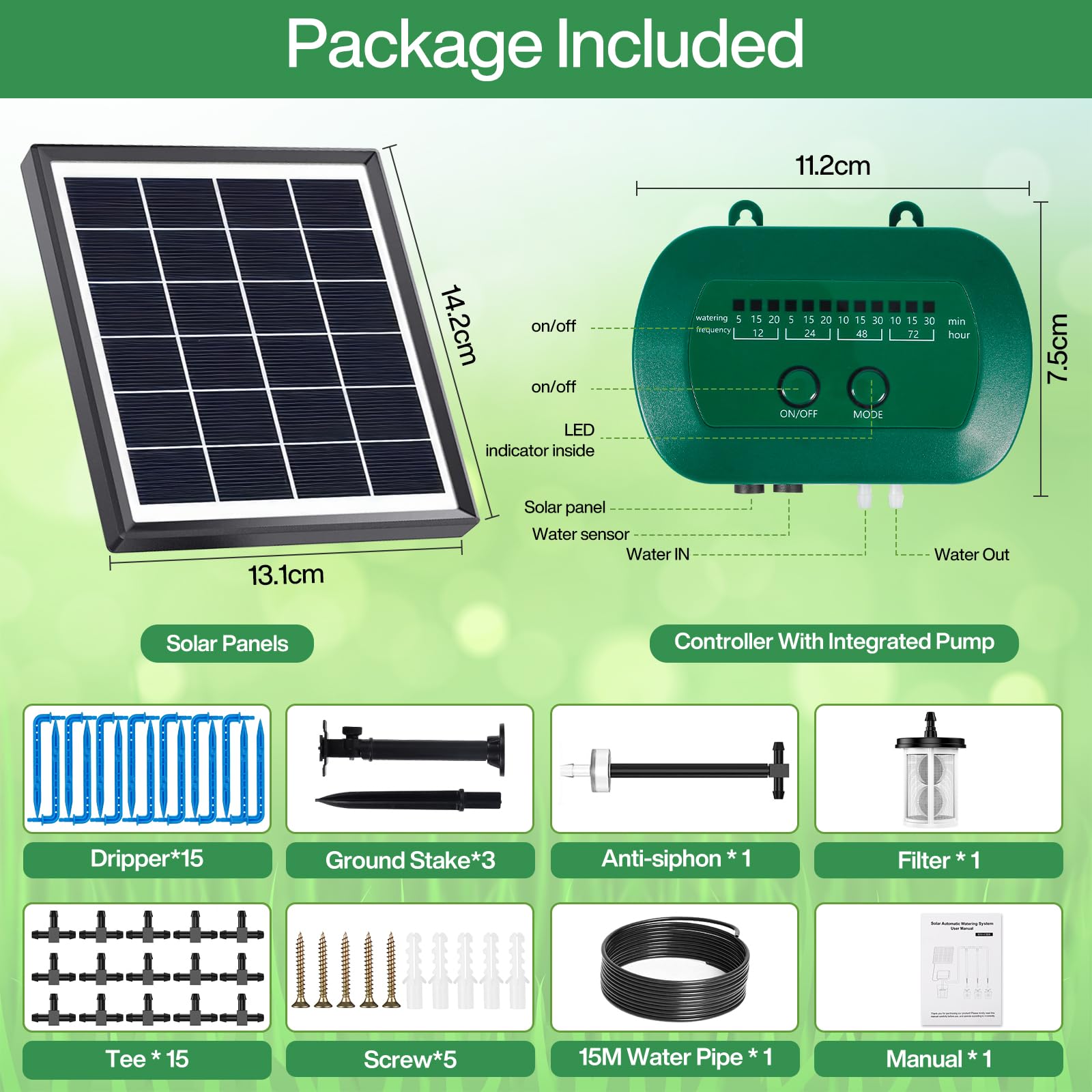 Kit Riego por Goteo Automatico Riego Solar, Sistema de Riego Automático con Temporizador e Tubo Lungo 15M,Riego Automatico Sistema de Riego por Goteo por Goteo Automático Energía Solar