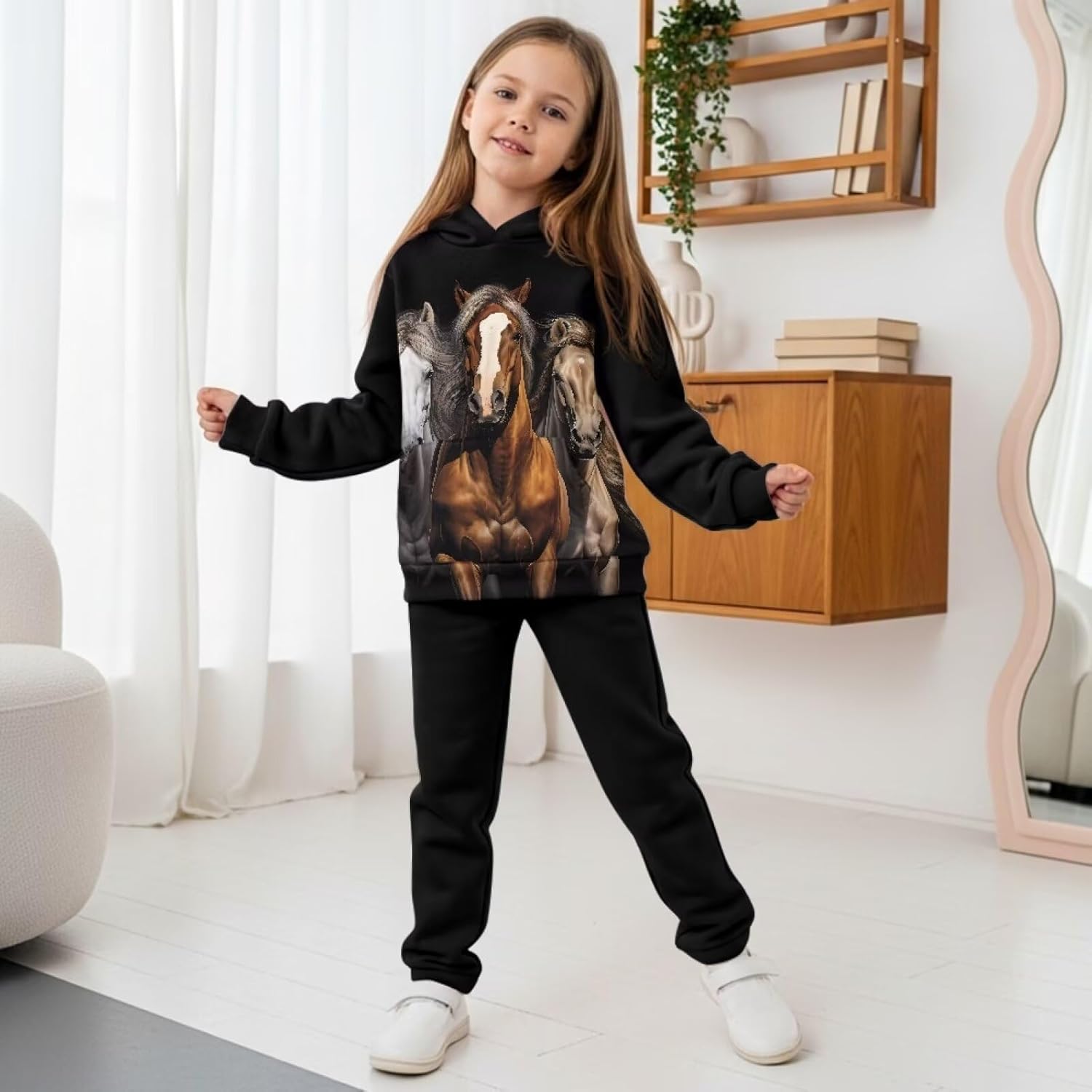 Girls Fall 2 Piece Outfits Casual Hoodie and Sweatpants Outfit with Pockets 2 Piece Pullover