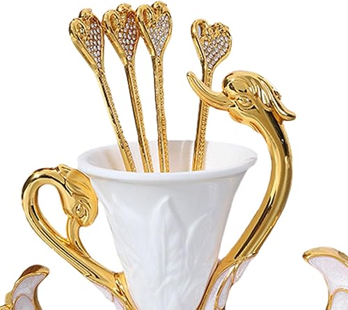 Miniatura 5 de KLKCMS Soporte de base de cisne, organizador de cuchara de postre decorativo, cuchara de café, cucharadita, cubiertos de postre para el hogar, boda,