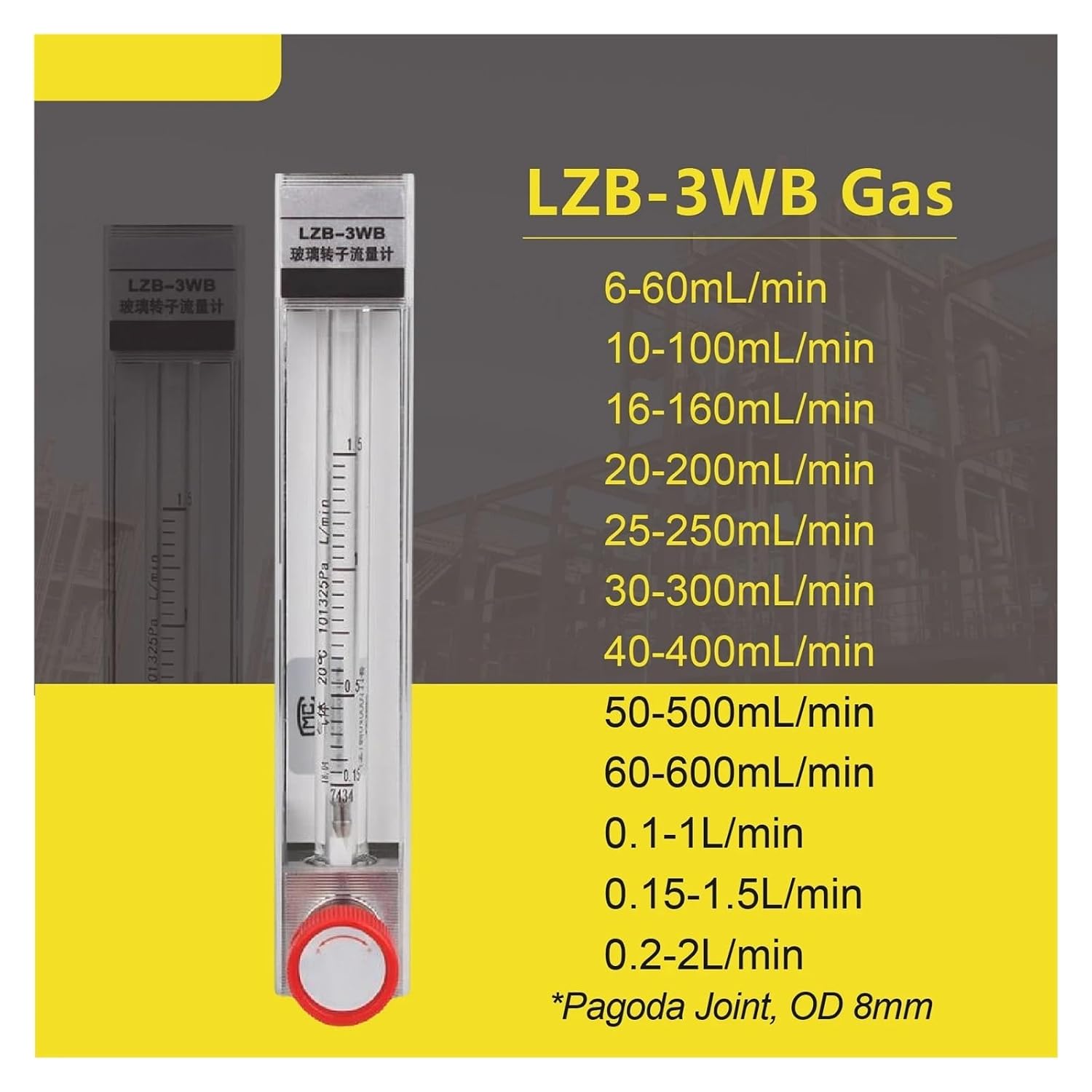 Lzb-3wb Glass Float Flow Meter Glass Tube Rotameter Micro Gas Flow Meter for Air Nitrogen Oxygen Adjustable