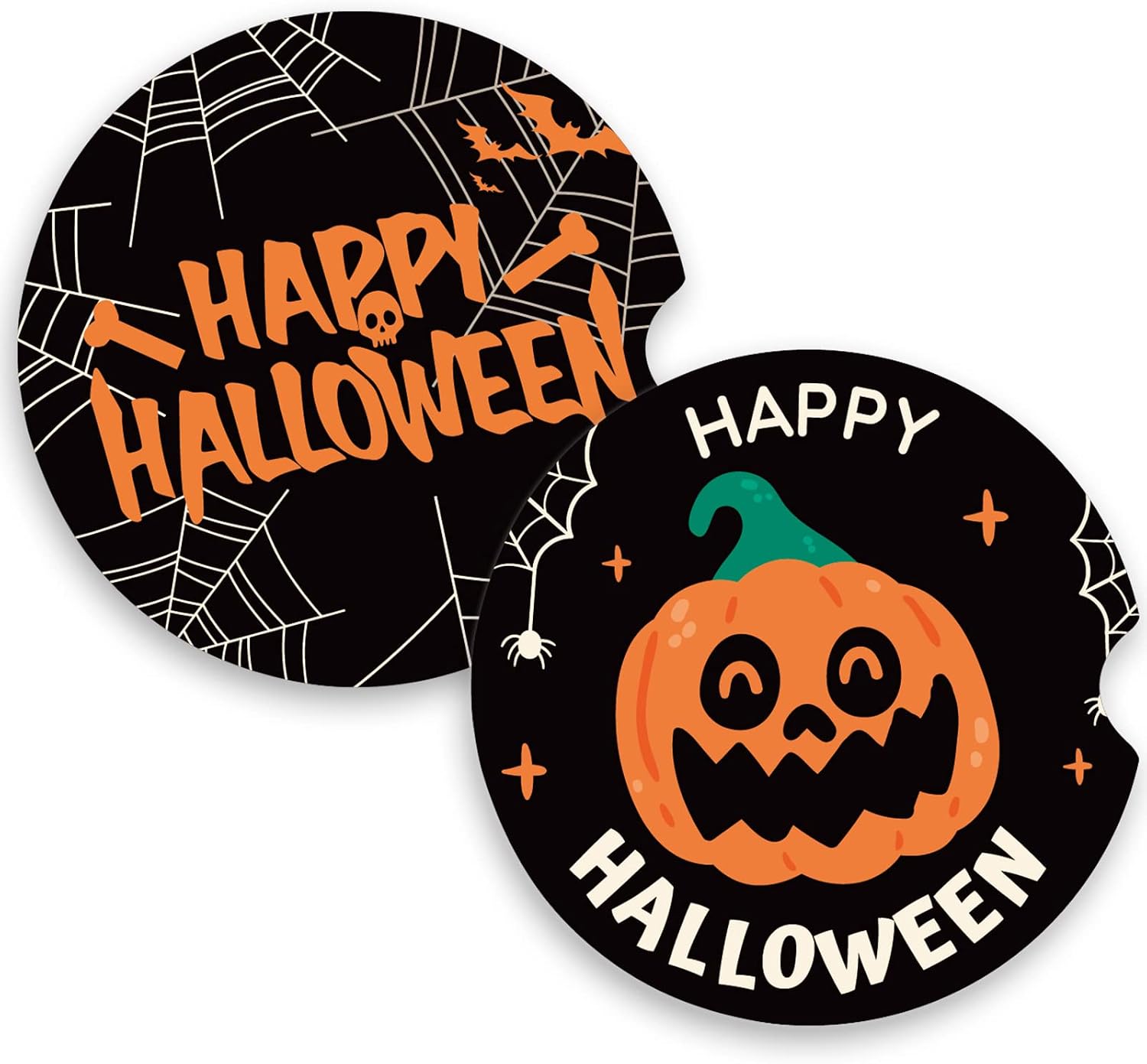 Halloween Car Coasters for Drinks Absorbent,Cute Car Accessories for Women & Men,Funny Ceramic Car Cup Holder Coasters 2.56"(2 Pack)