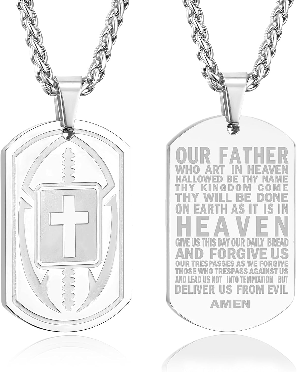 Easter Basket Stuffers - Football Bible Verse Cross Necklace for Men Stainless Steel Religious Gift Football First Communion Baptism Religious Sports Birthday Christmas Gifts Jewelry for Kids Boys Men Teens Boyfriend Husband