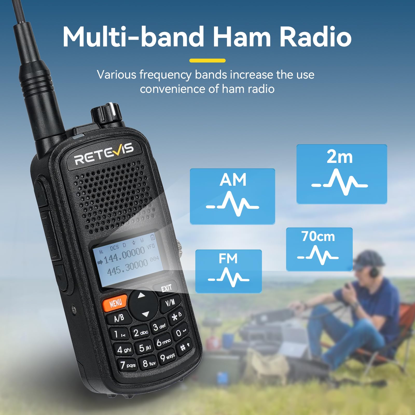 Retevis A61 Radios Amateurs, Radio Double Bande, Talkies Walkies Etanches IP67, Bande 2 m/70 cm/FM/AM, Batterie 2200 mAh, Sub PTT, Radios Bidirectionnelles de Chargement USB-C (2 Pièces)