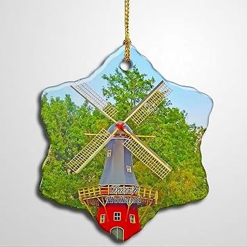 Netherlands Holland Dutch Windmill Christmas Ornament Xmas Tree Decor Souvenirs Double Sided Snowflake Ceramic Porcelain Home Gifts