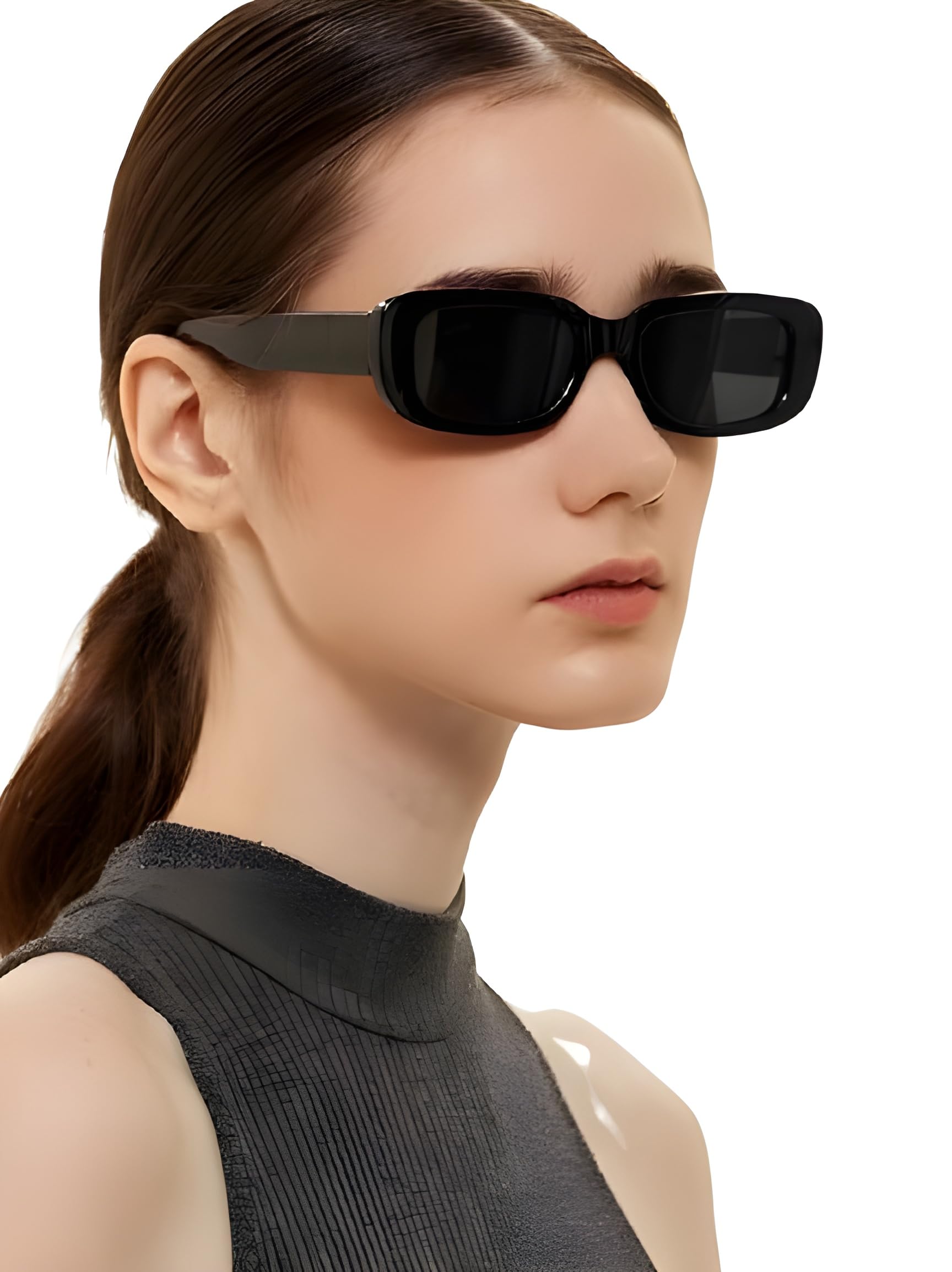 woman Vintage Square Sunglasses | Retro Narrow Frame Design | UV400 Protected Stylish Black Eyewear for Women-image-26