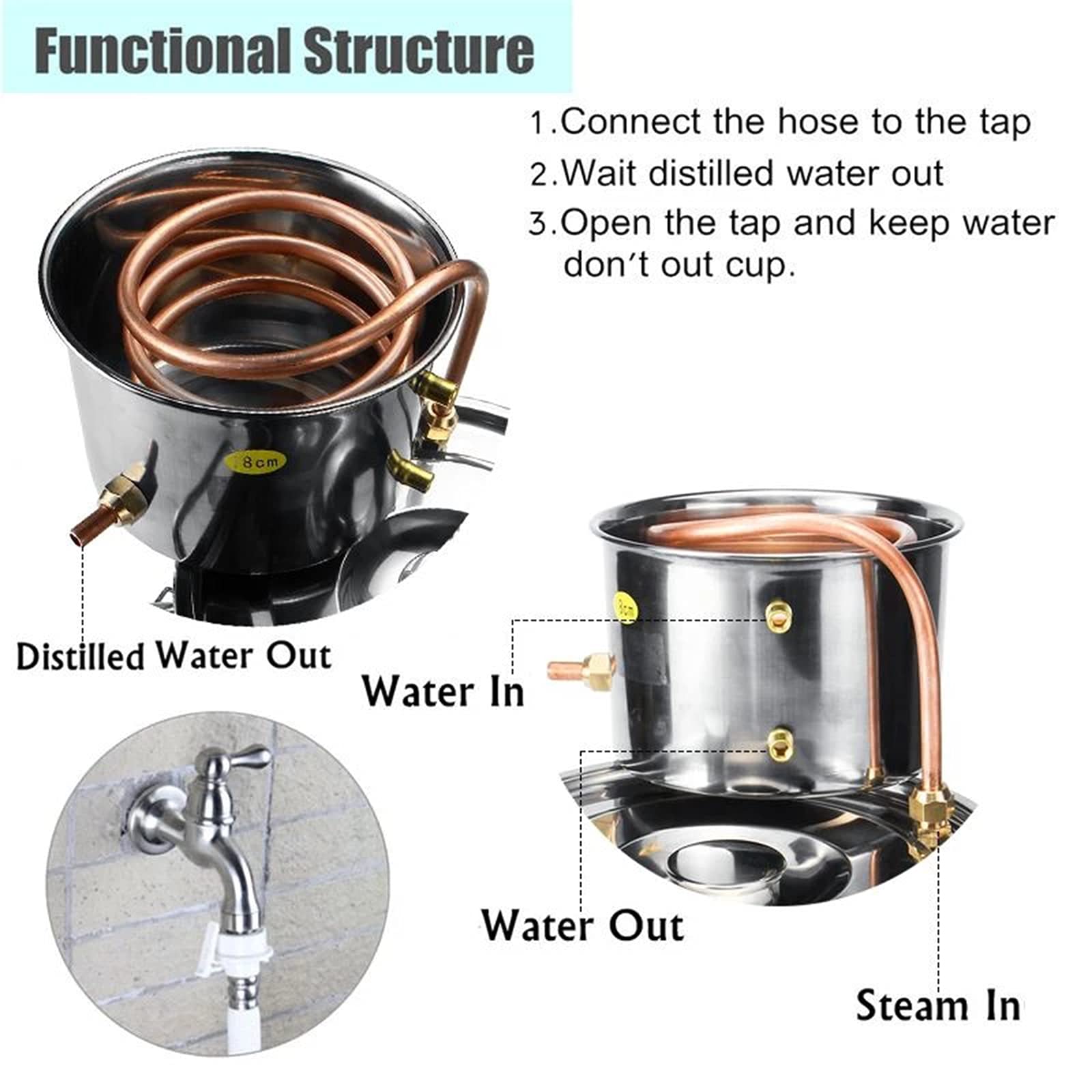 6/8/12/22 / 35L Moonshine Todavía Destilador De Alcohol De Agua, Acero Inoxidable Caldera De Licores Con Tubo De Cobre Y Termómetro Kit De Elaboración De Aceite Esencial De Vino De Agua De Whisky,6L