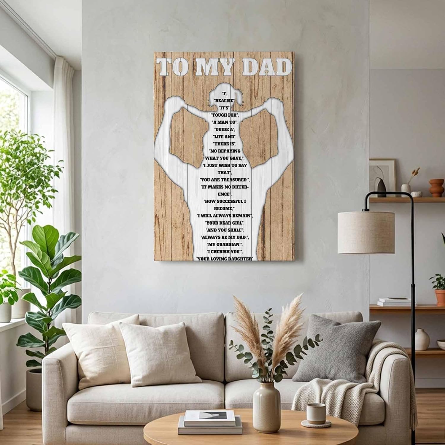 Father's Day Wall Art for Living Room Bedroom, Canvas Art Prints Paintings, Farmhouse Retro Rustic Brown Wooden Grain Wooden Framed Artwork Pictures Home Wall Decor 12x16 In Made in USA
