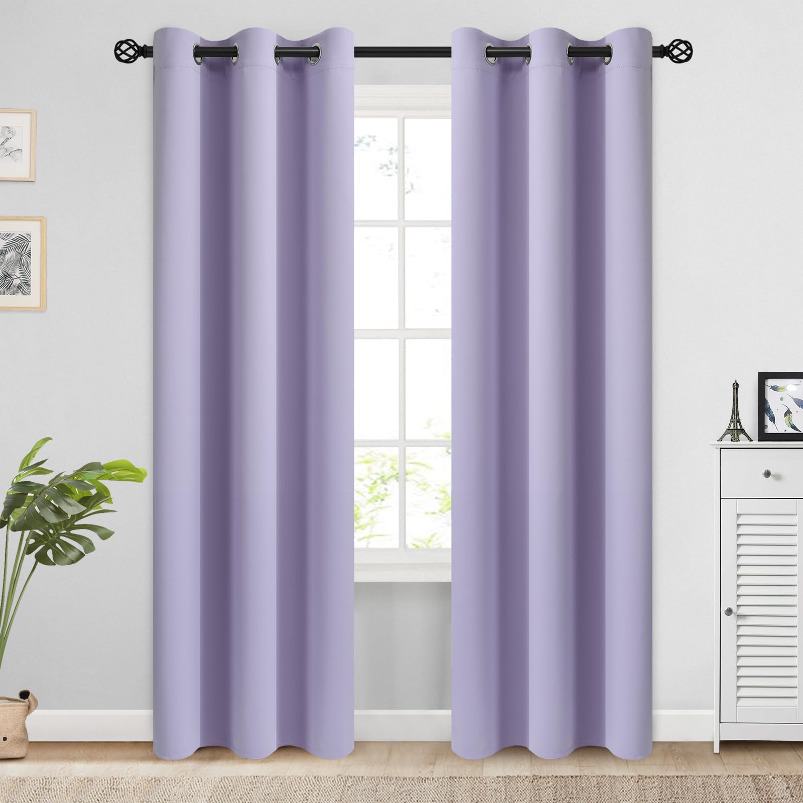 COSVIYA Grommet Blackout Room Darkening Lilac Curtains 84 inch Length 2 Panels,Thick Polyester Light Blocking Insulated Thermal Window Curtain Drapes