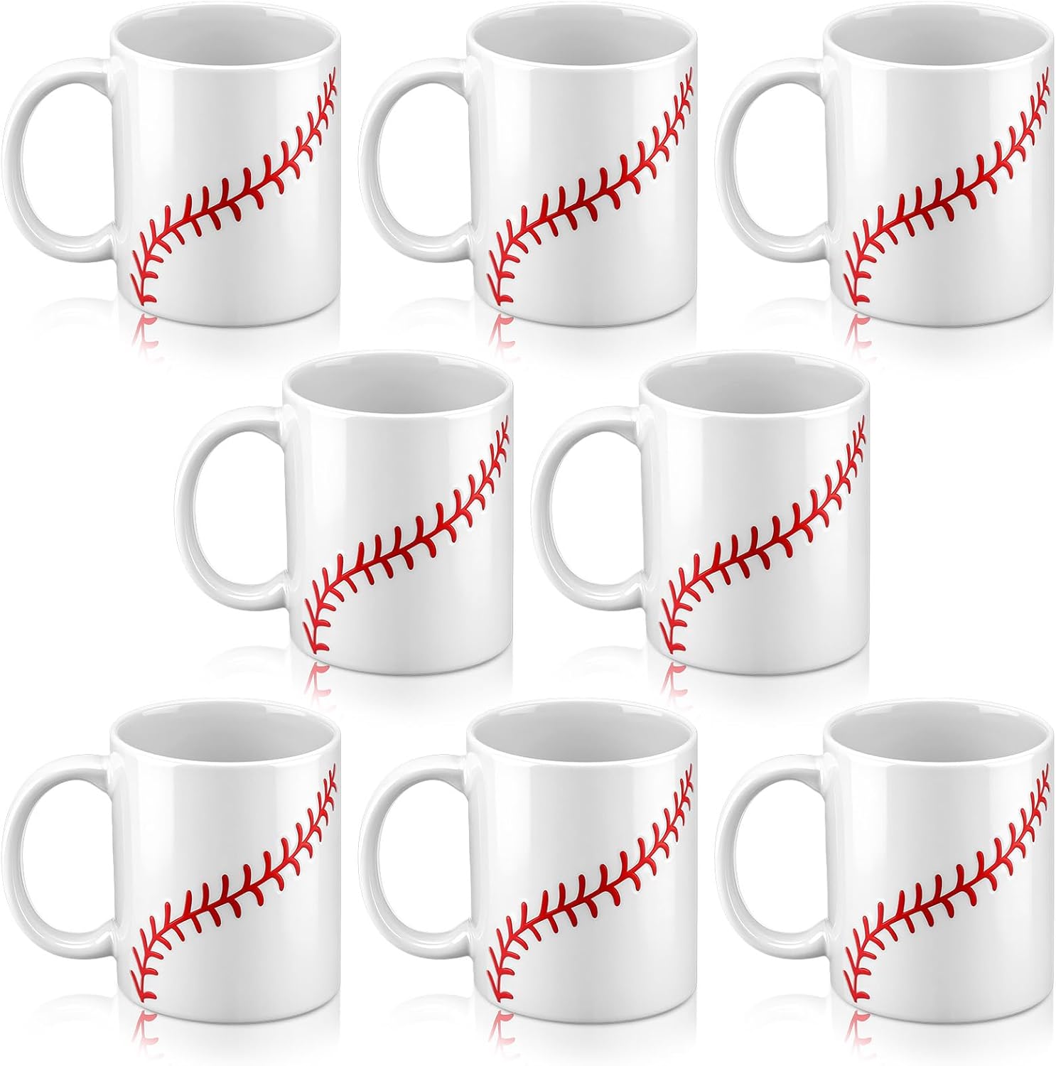 8 Pcs Baseball Ceramic Mugs for Men 11oz Baseball Coffee Cups with Handle Sport Lovers Drinking Mugs for Tea, Hot Chocolate, Novelty Gift for Team Ball Fans Coach Father Retirement