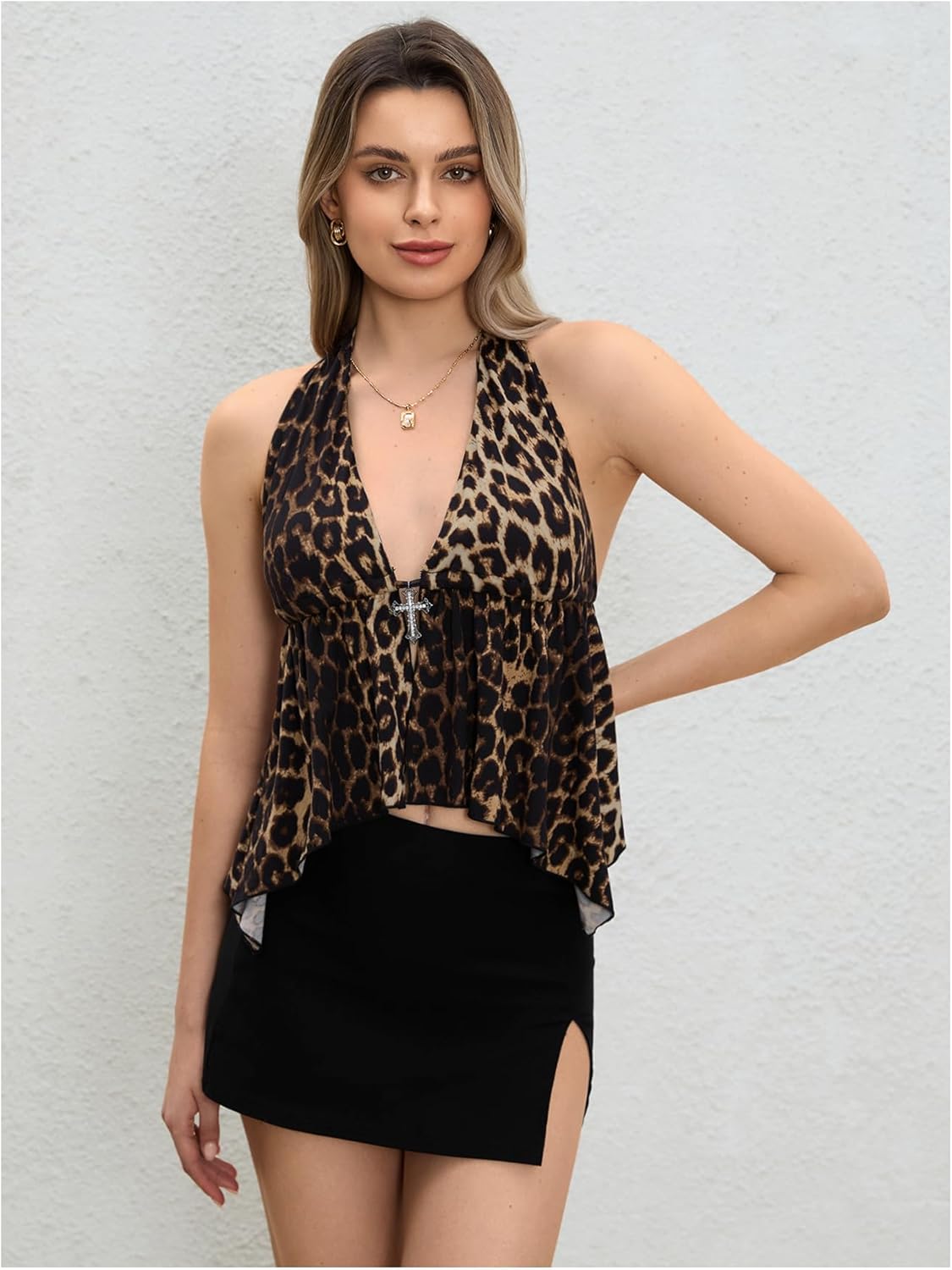 MakeMeChic Women's Halter Tops Y2k Going Out Cheetah Print Top - Image 3