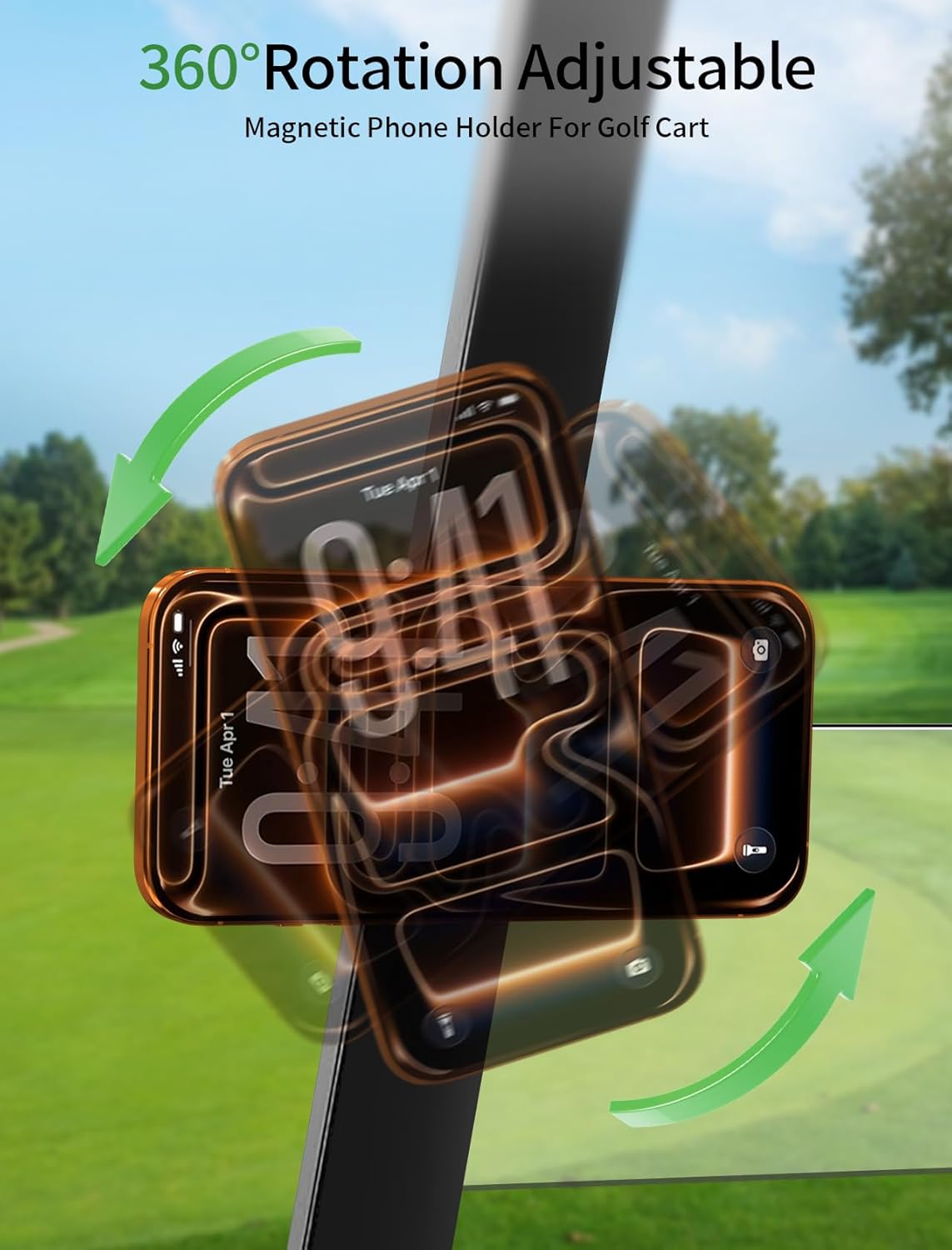 GBEAST Magnetic Golf Cart Phone Holder Compatible with MagSafe for iPhone 12-17 Series, 360° Rotation Golf Accessories for Men Women, N52 Magnets Phone Mount For EZGO/Club Car/Yamaha, Gifts for Golfer