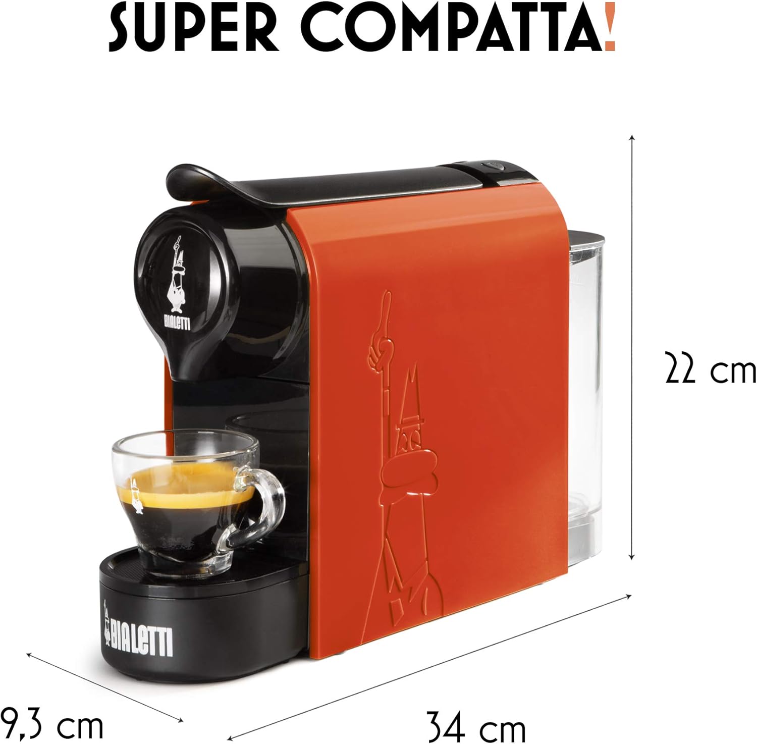 Bialetti Gioia, Macchina Caffè Espresso per Capsule in Alluminio, Supercompatta, Serbatoio 500 ml, Arancione Bialetti Gioia, Macchina Caffè Espresso per Capsule in Alluminio, Supercompatta, Serbatoio 500 ml, Arancione