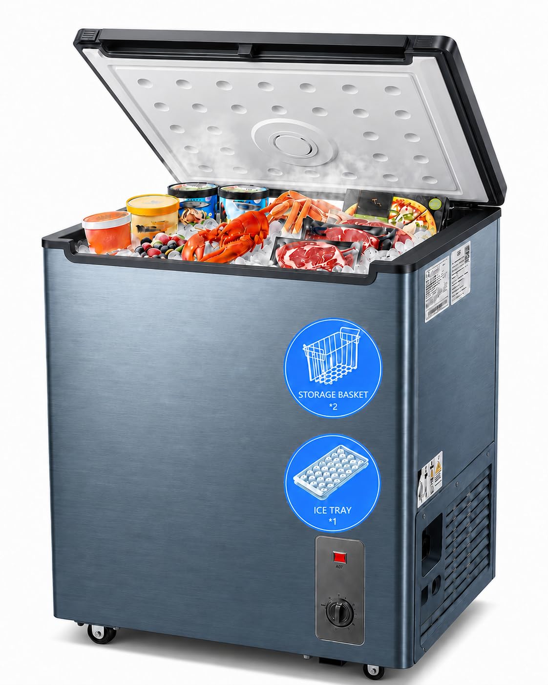 Casanta 2.9 Cu Ft Chest Freezer, Deep Freezer Small Compact with Baskets