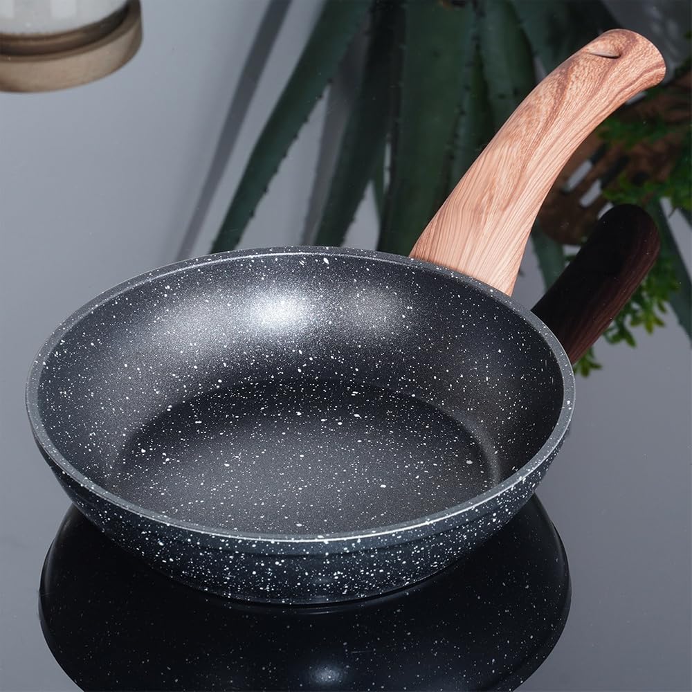 Vilde Zestaw patelni z powłoką granitową, patelnia granitowa 16/20/24/28/32 cm BLACK&WOOD 5 szt.