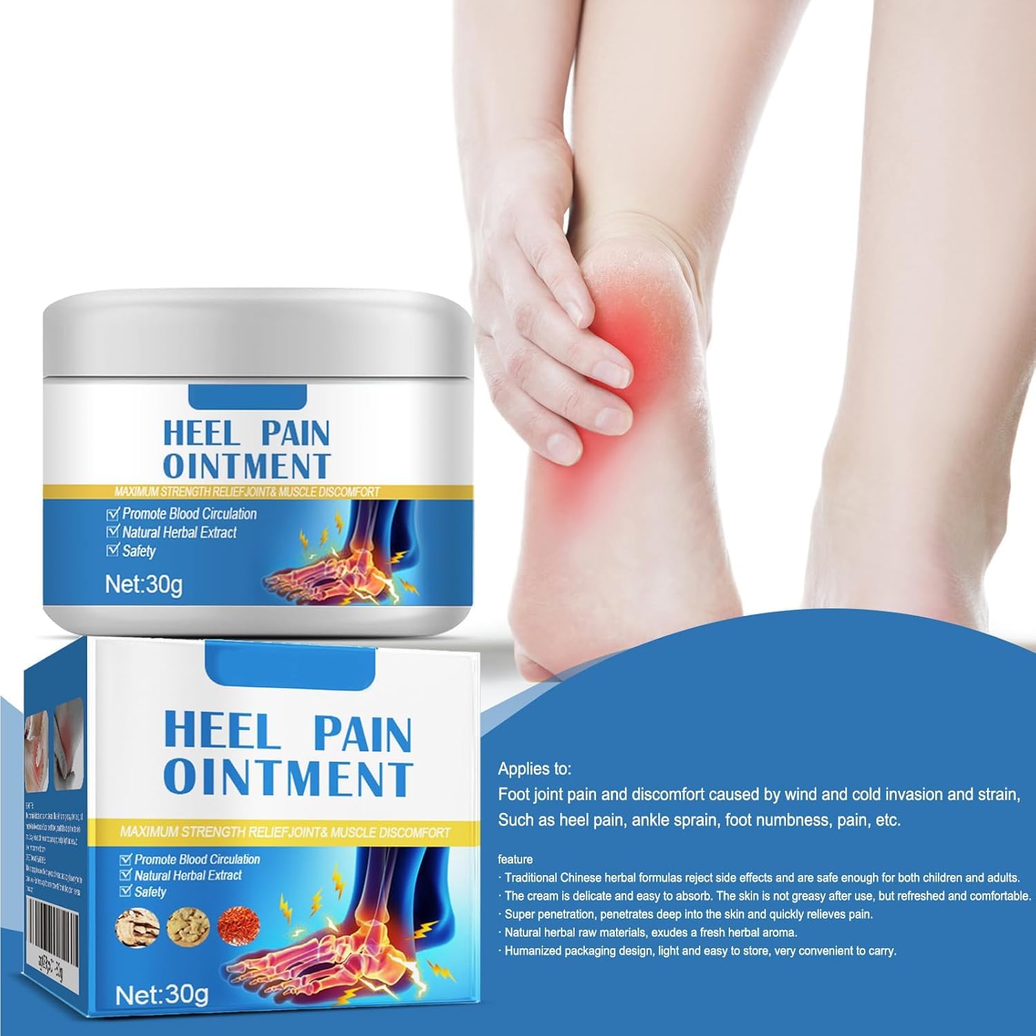 Crème Soulagement de la Douleur au Pied,Pommade Apaisante pour Talons,Crème pour les Pieds,Apaisante pour les Douleurs Musculaires,Heel Pain Ointment