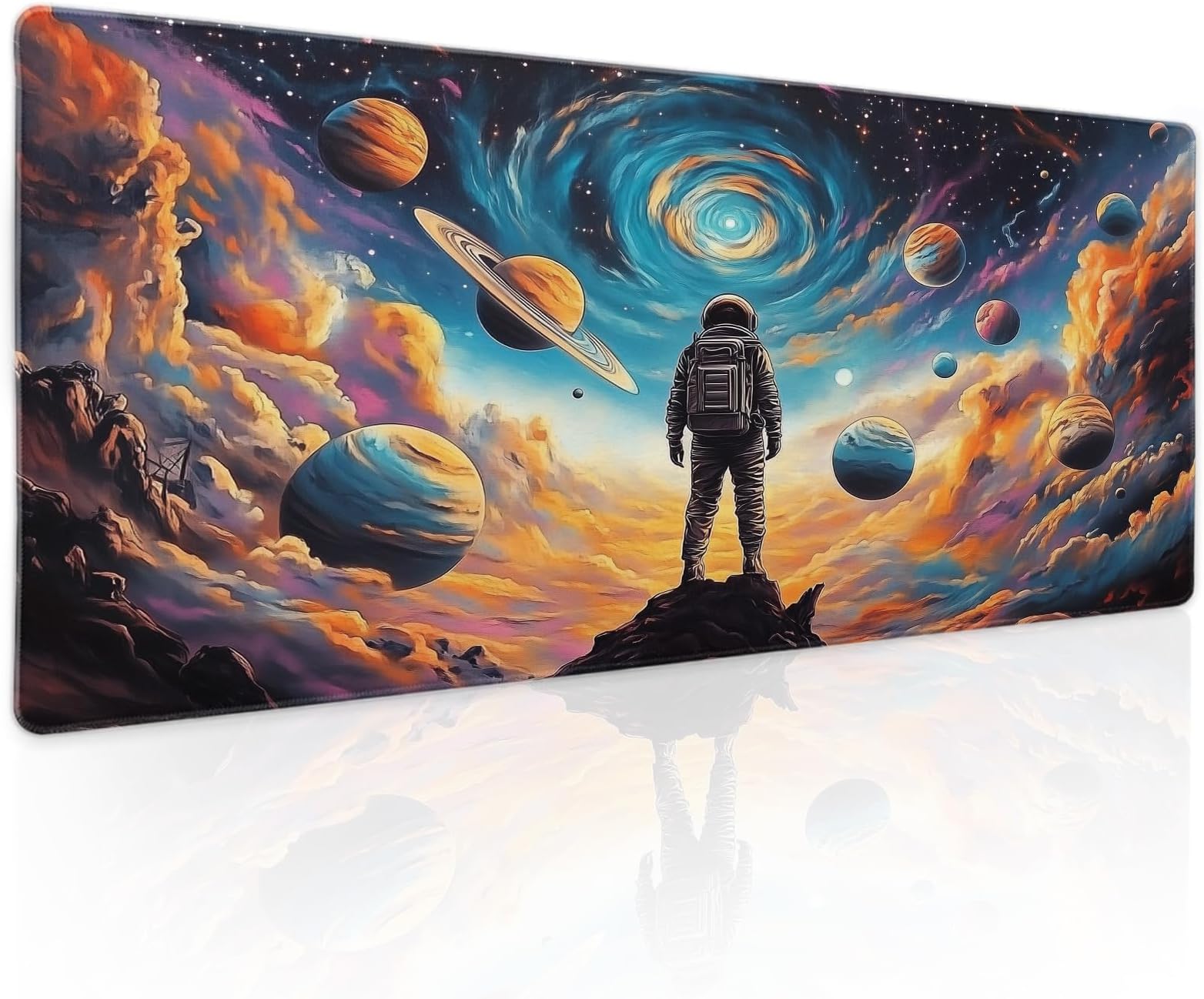 Strange Space Gaming Mouse Pad XL Adventure Astronaut Planet Anime Extended Big Large Desk Mat Non-Slip Rubber Base Stitched Edge Long Keyboard Mousepad for PC Computer Laptop,31.5×11.8 in