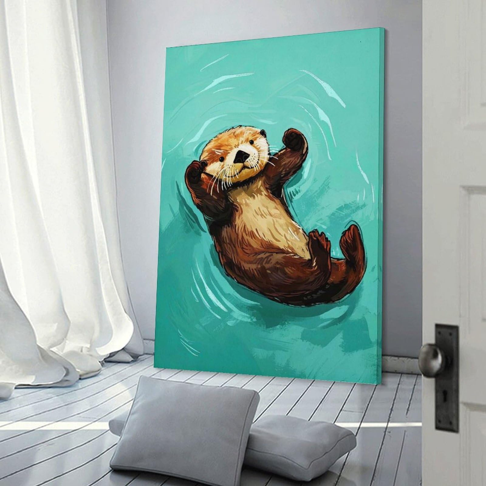 Junmoney Frame-Style Otter Wall Art Print Wall Picture Print, 20X30inch(50X75cm), For New Homes, Bedrooms Or Workspaces, Thoughtful Wall Decor For Art Lovers