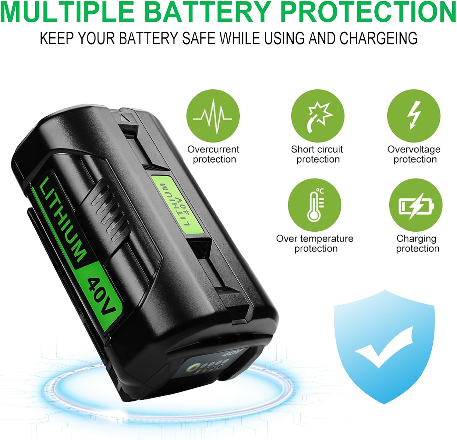 40V 6.5Ah Replacement for Ryobi 40V Lithium Battery, Compatible with 40Volt Ryobi Cordless Power Tools OP4040 OP4026 OP4030 OP4050 OP4060A Series