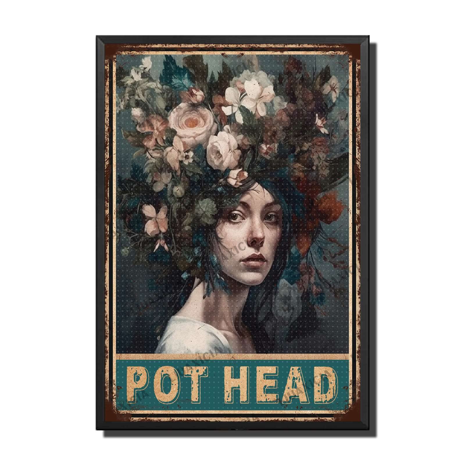 peiyeety Metal Tin Sign Pot Head Floral Woman Vintage Decorative Wall Art,Retro Boho Rustic Plaque for Home Living Room Bedroom Kitchen,12x16 Inch