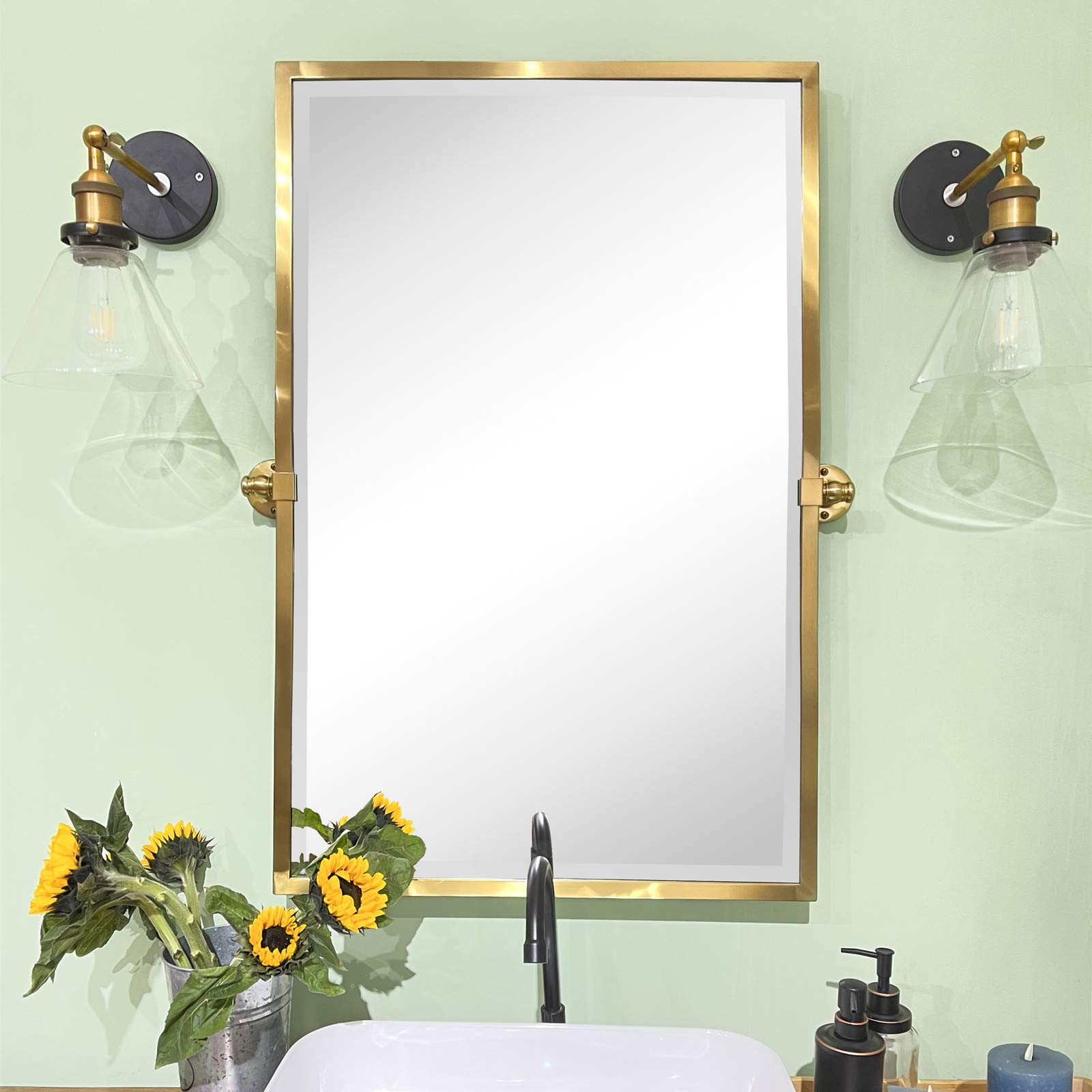 TEHOME Specchio girevole in metallo con cornice in metallo inclinabile, rettangolare, inclinabile, inclinabile, con angoli smussati, 28,5 x 36 cm