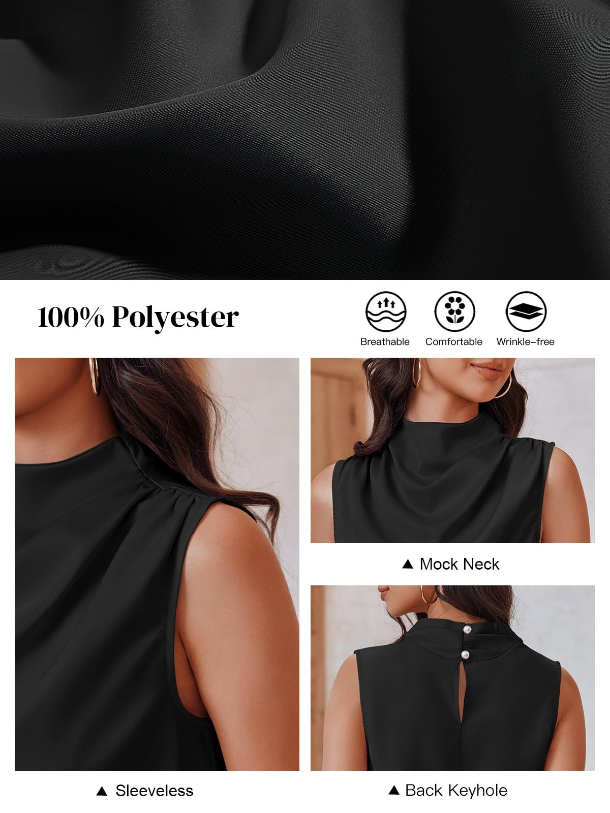 Cicy Bell Camiseta de Tirantes para Mujer, Cuello Alto, de satén, para el Trabajo, Informal, con Volantes, para Verano, Ropa de Negocios