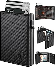 TEEHON Leder Geldbörse Herren mit Münzfach & RFID Schutz | Slim Wallet Kreditkartenetui mit Banknotenfächer | Carbon Geldbeutel Herren Kartenetui Klein& ID-Fenster | Mini Portmonee Herren | Schwarz