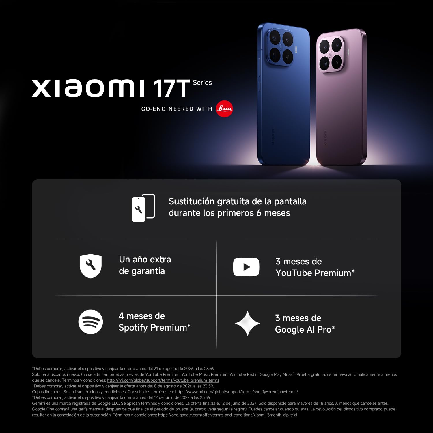 XIAOMI 17T Pro, Smartphone 12+1024GB, 6,83" 144 Hz pantalla con cuidado de la vista, 7000 mAh (típ.) batería de silicio-carbono, Leica 5x Teleobjetivo, 100W HyperCharge, Azul, Garantía extendida 1 año