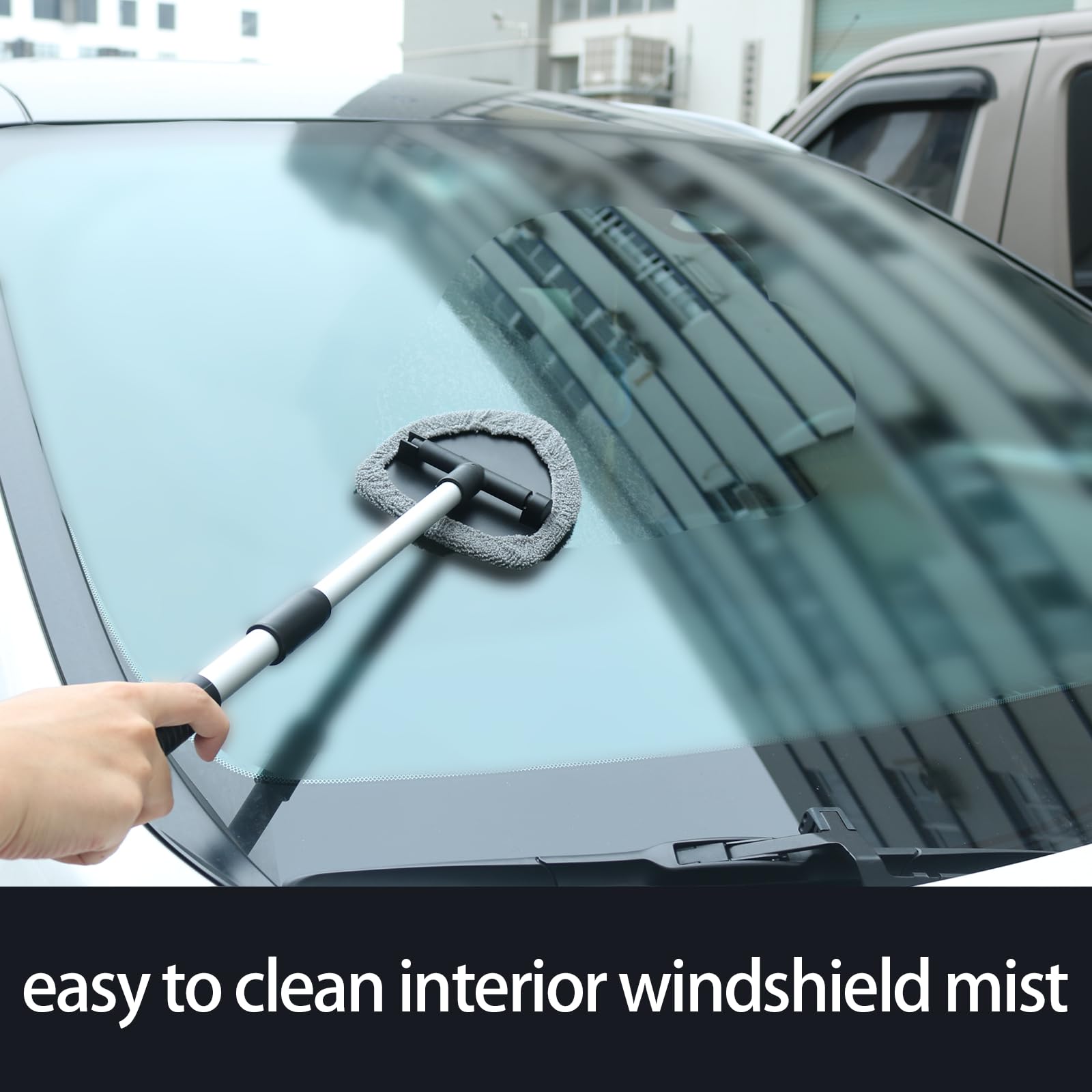 Aoeeki Windshield Cleaner Tool Kit,180° Rotatable Extendable Handle Car Windshield Cleaning with 4 Reusable Microfiber Cloths for Interior Exterior Cleaning Car Window Auto Detailing Trucks SUVs RVs