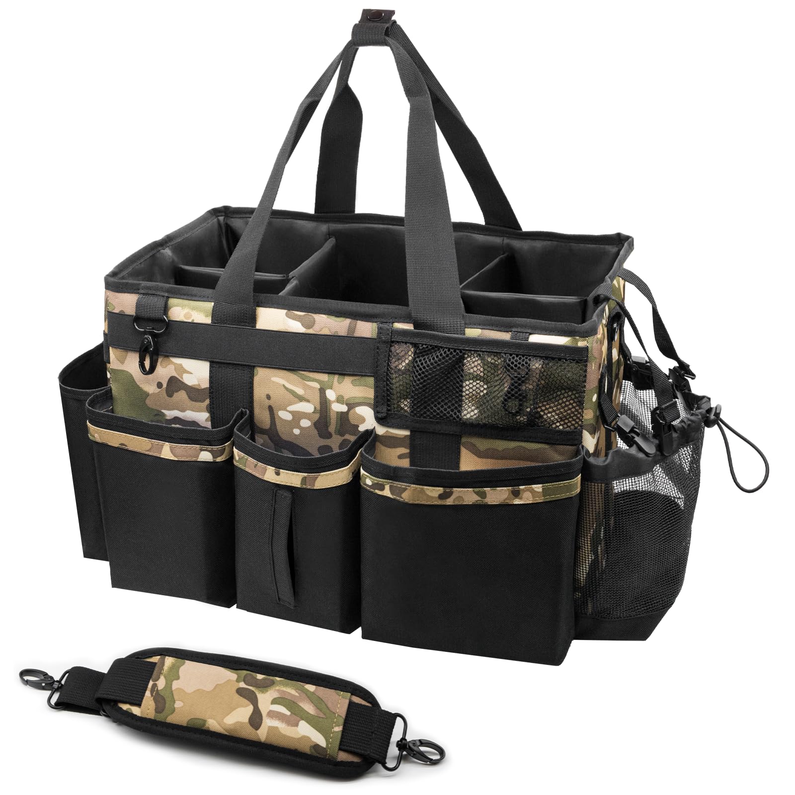 Photo 1 of SCAVATA Wearable Cleaning Caddy Organizer with Handle & Shoulder Straps for Housekeepers, Under Sink & Car Cleaning Tool Organizer Bag with 4 Foldable Dividers (Camouflage)