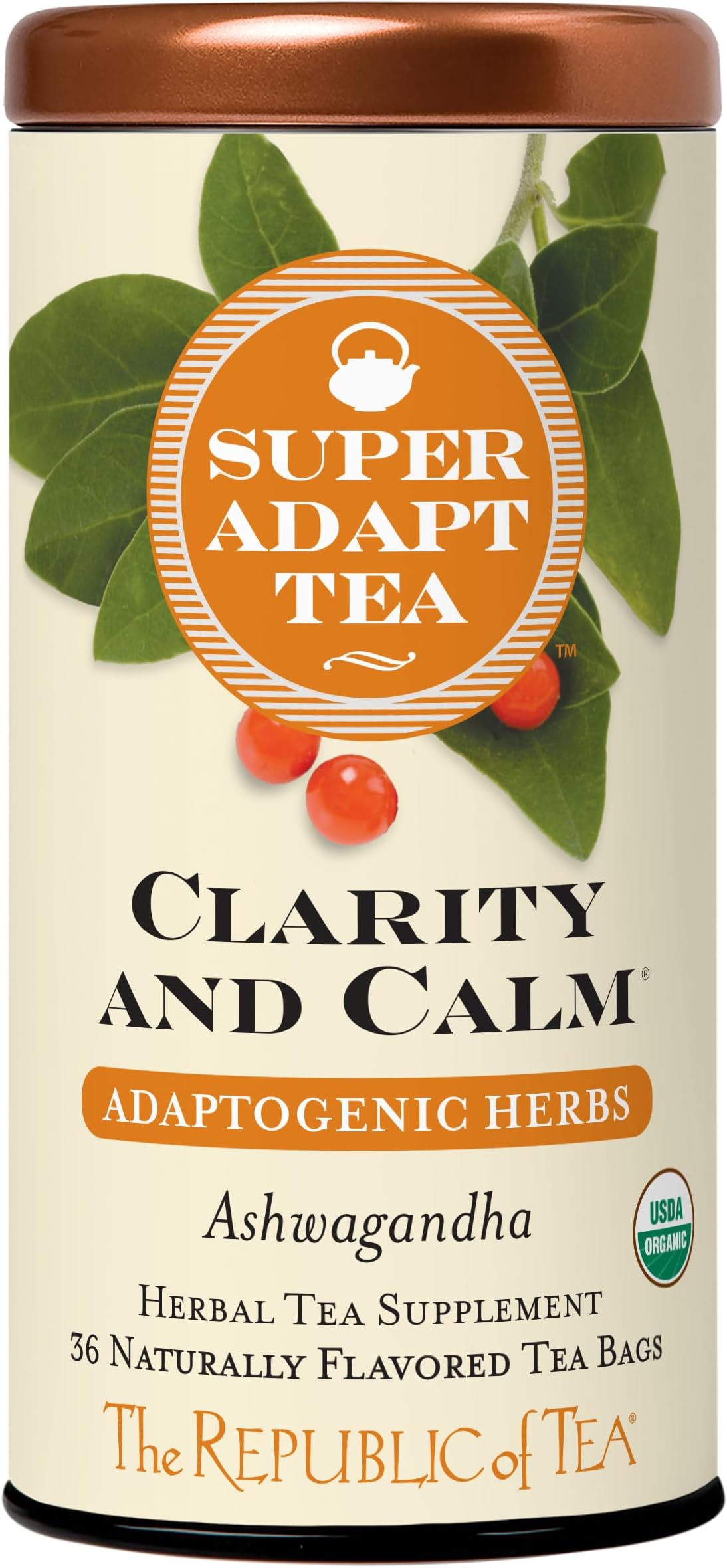 The Republic of Tea - Clarity and Calm SuperAdapt Herbal Tea, 36 Tea Bags, Organic, Caffeine Free, Ashwagandha