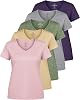 Pack de 5 Camisetas Real Essentials para Mujer: Camiseta de Cuello en V de Manga Corta Dry-Fit para Entrenamiento, Fitness y Yoga (Disponible en Tallas Plus) 1