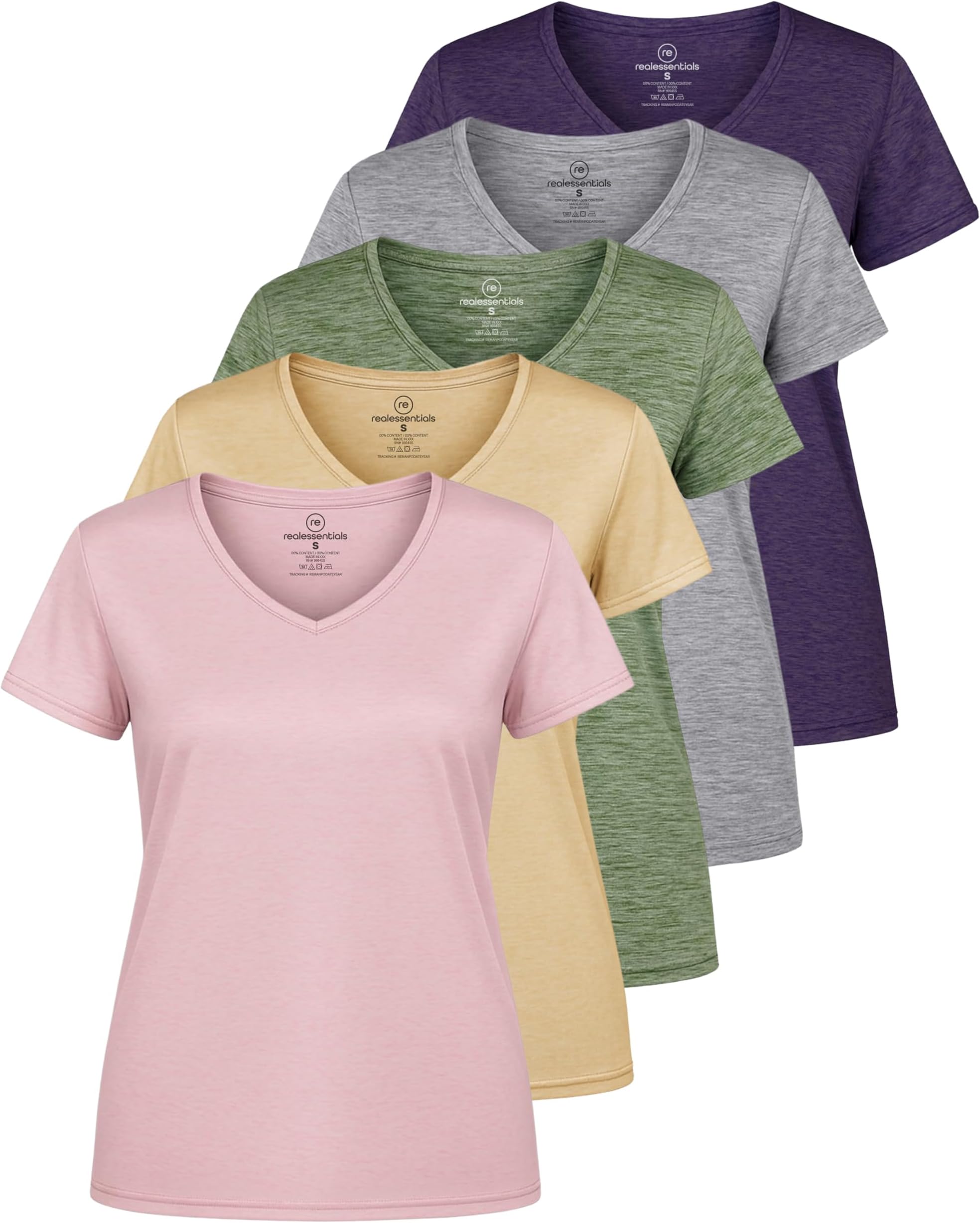 5 Pack: Women's Dry-Fit Short Sleeve V Neck T Shirt Workout Fitness Yoga Top Tee (Available in Plus Size)