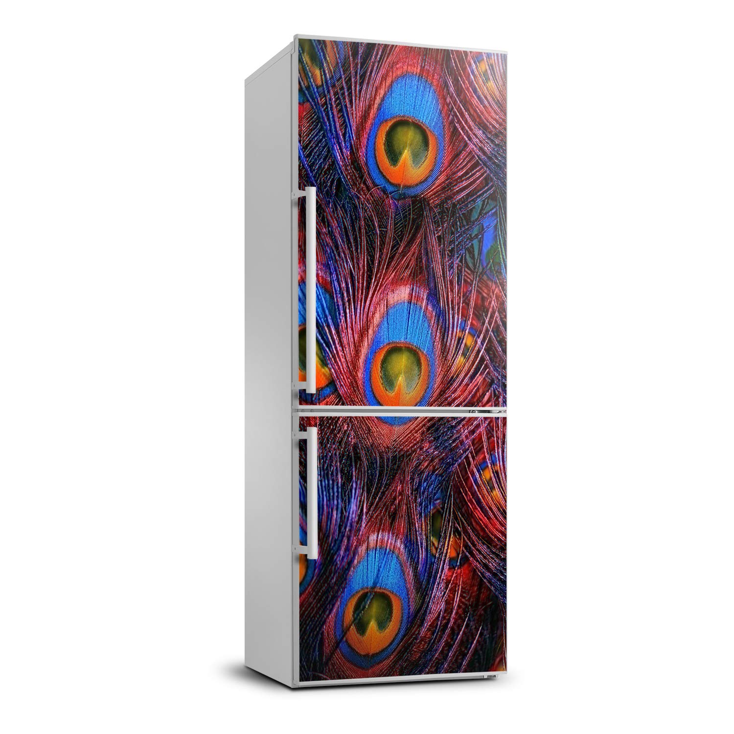 Sticker frigo plumes de paon pour transformer l'ambiance de votre cuisine moderne
