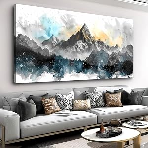 Wall Art Mountain Abstract Wall Art Watercolor Canvas Painting Poster for Living Room Bedroom Dining Room Home Office Decor 20"x40"(50CMx100CM)