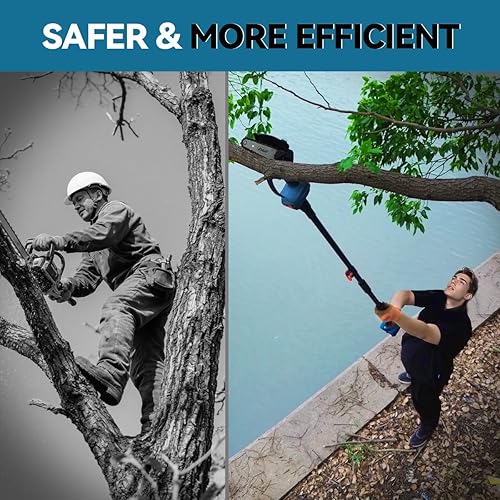 Miniatura 9 de JOVANT Mini motosierra eléctrica 2 en 1 de 6 pulgadas para podar árboles, motosierra inalámbrica con batería con poste de extensión, cortador de