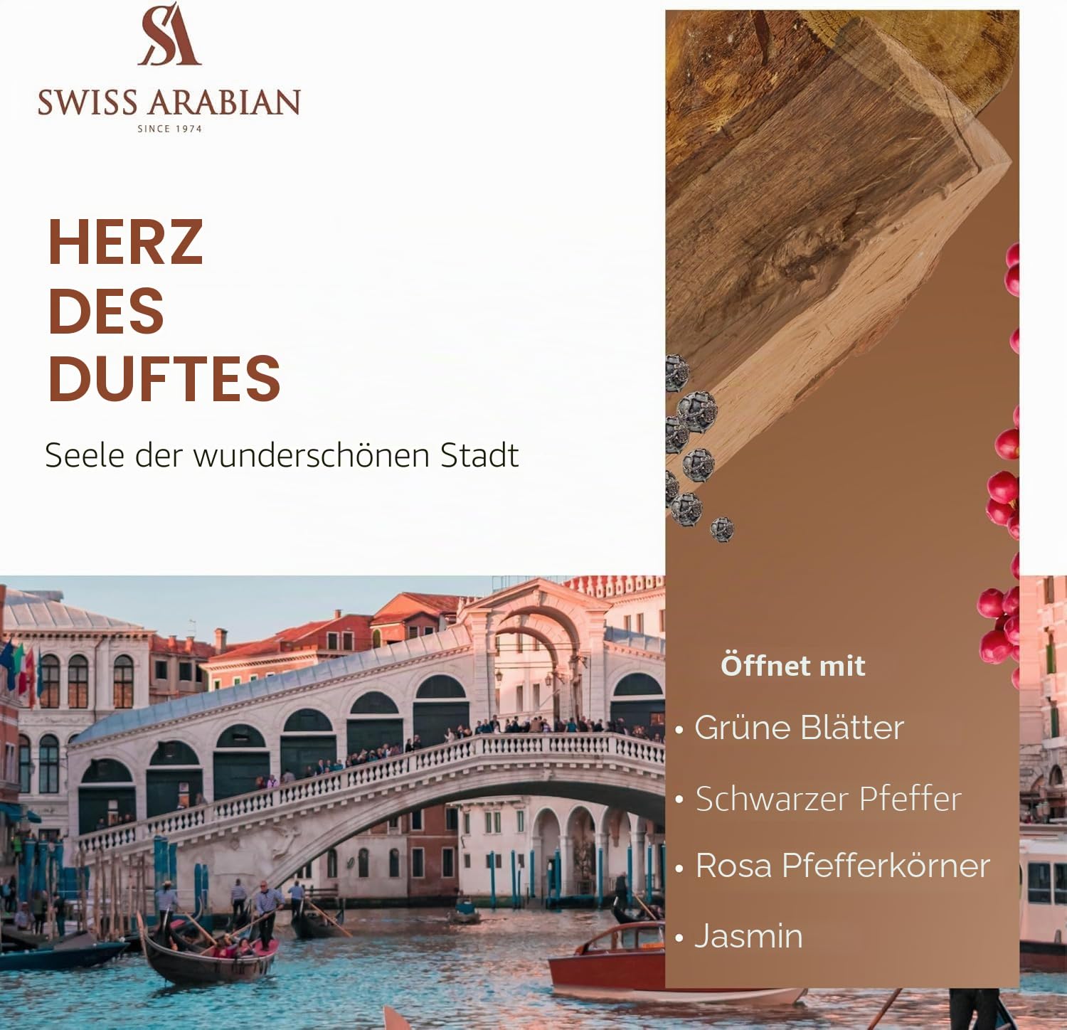 Swiss Arabian Passion of Venice Uni-Parfüm-Extrakt, 100 ml – eine luxuriöse Fusion aus grünen Noten, Jasmin und warmem Ambermoschus – ein fesselnder und zeitloser Duft