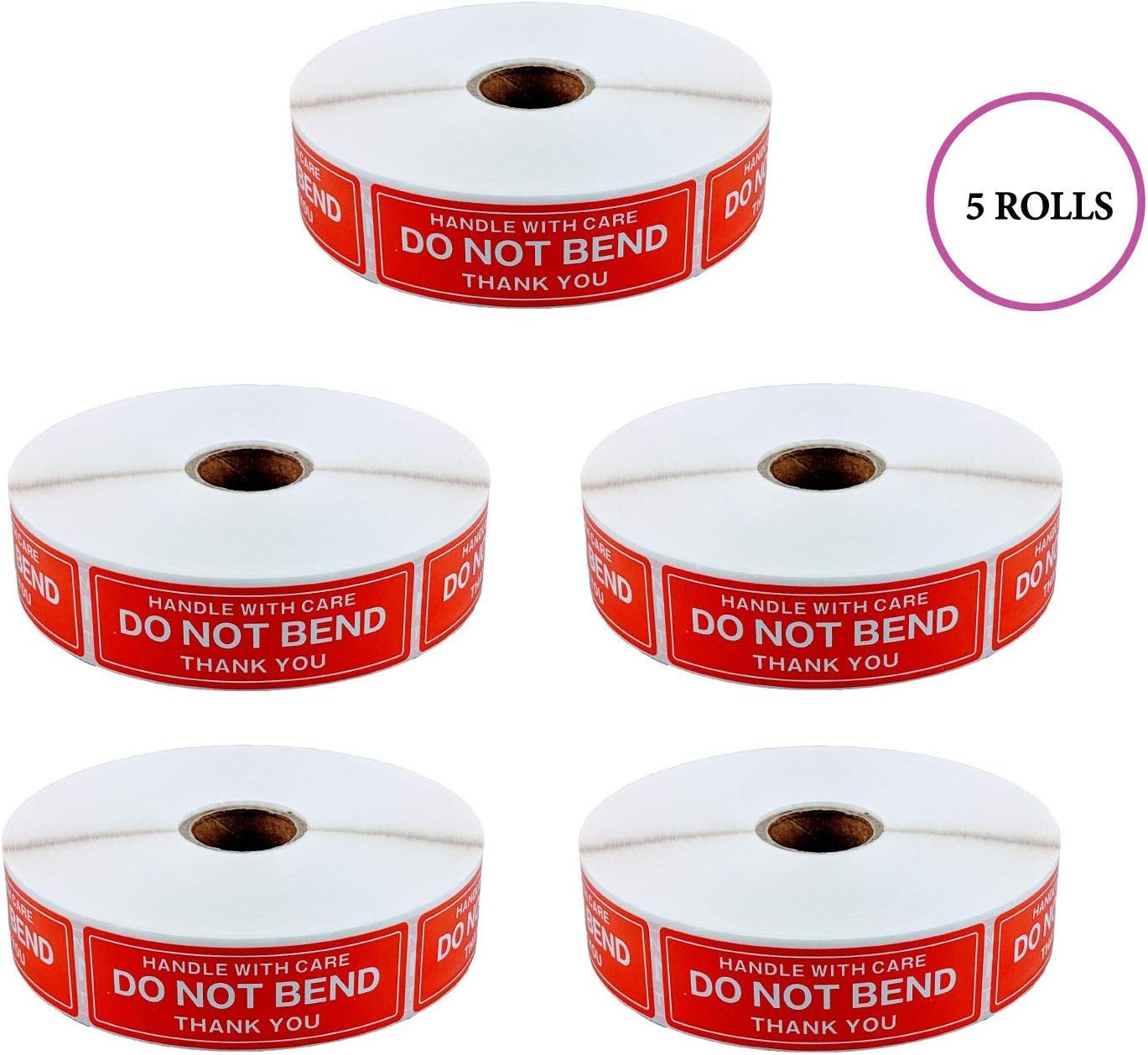 EPS Handle with Care - Do Not Bend - Thank You Shipping Stickers, 1"x3", 1000 Per Roll (5 Rolls)