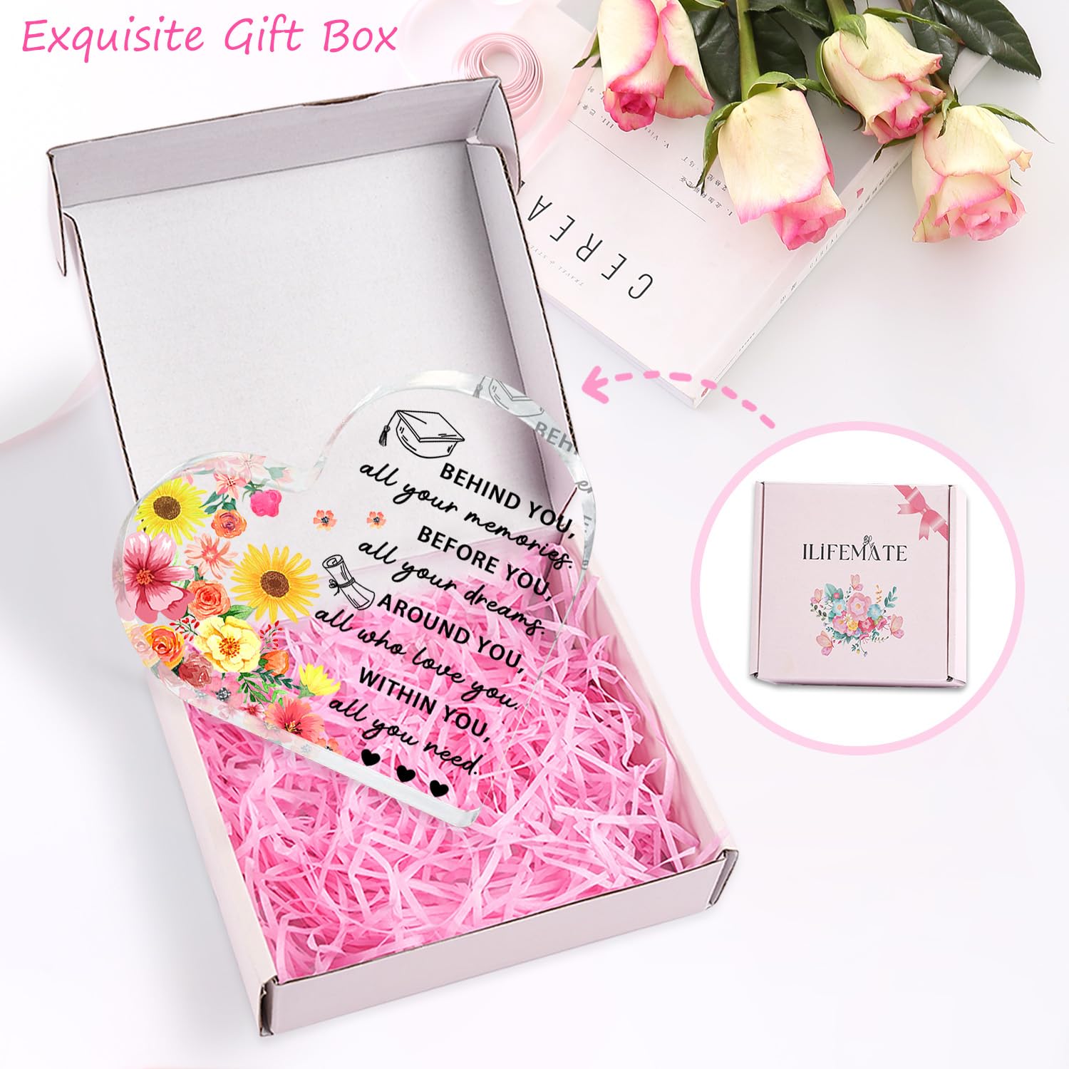 Graduation Gift for Her Him, 2026 Graduation Decorations - Engraved Acrylic Heart Plaque Graduate Gifts 4.7 × 4.7 × 0.6 inch, High School, Masters Degree, College Graduate Gift for Women, Men