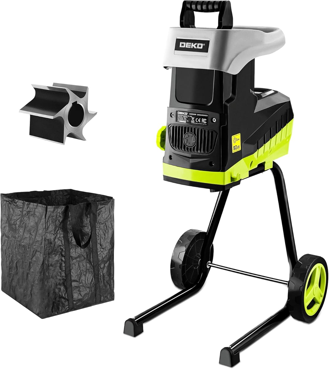 Electric 15-Amp Wood Chipper Shredder: 2800W 1.77-Inch Cutting Diameter Garden Leaf Mulcher with Wheels, Safety Locking Knob, 50L Collection Bag, Double Sided Blade System for Branches, Leaves, Waste