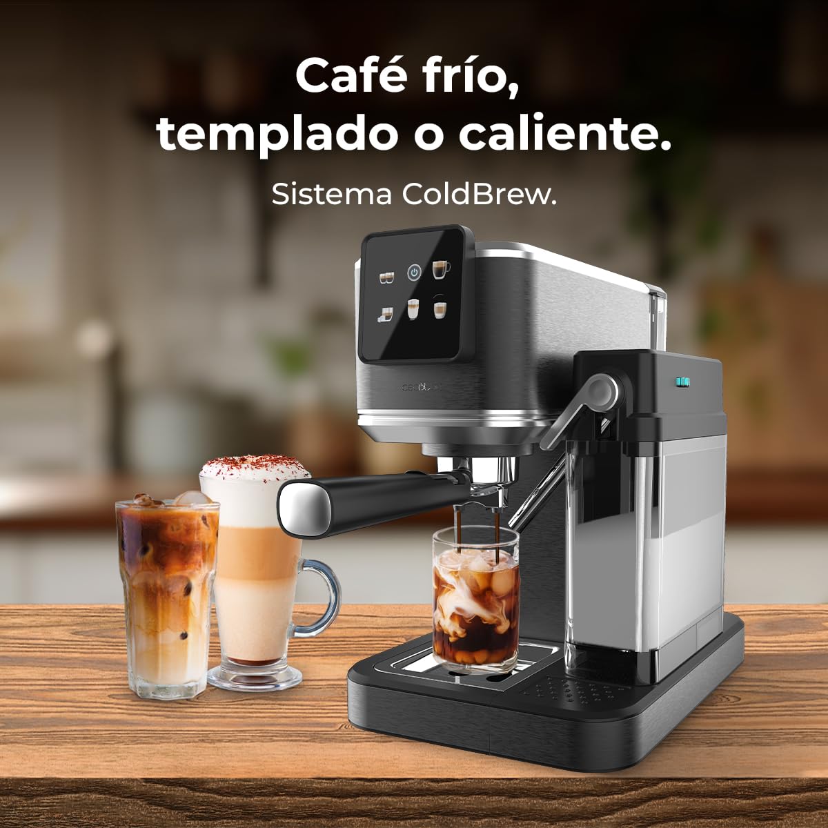 Cecotec Ekspresy do kawy Cafelizzia ColdBrew Latte Półautomatyczne ekspresy do kawy 1350 W, 20 barów, ColdBrew, kolorowy ekran dotykowy, zbiornik na wodę 1,2 l i 1000 ml mleka, podgrzewacze, podwójne