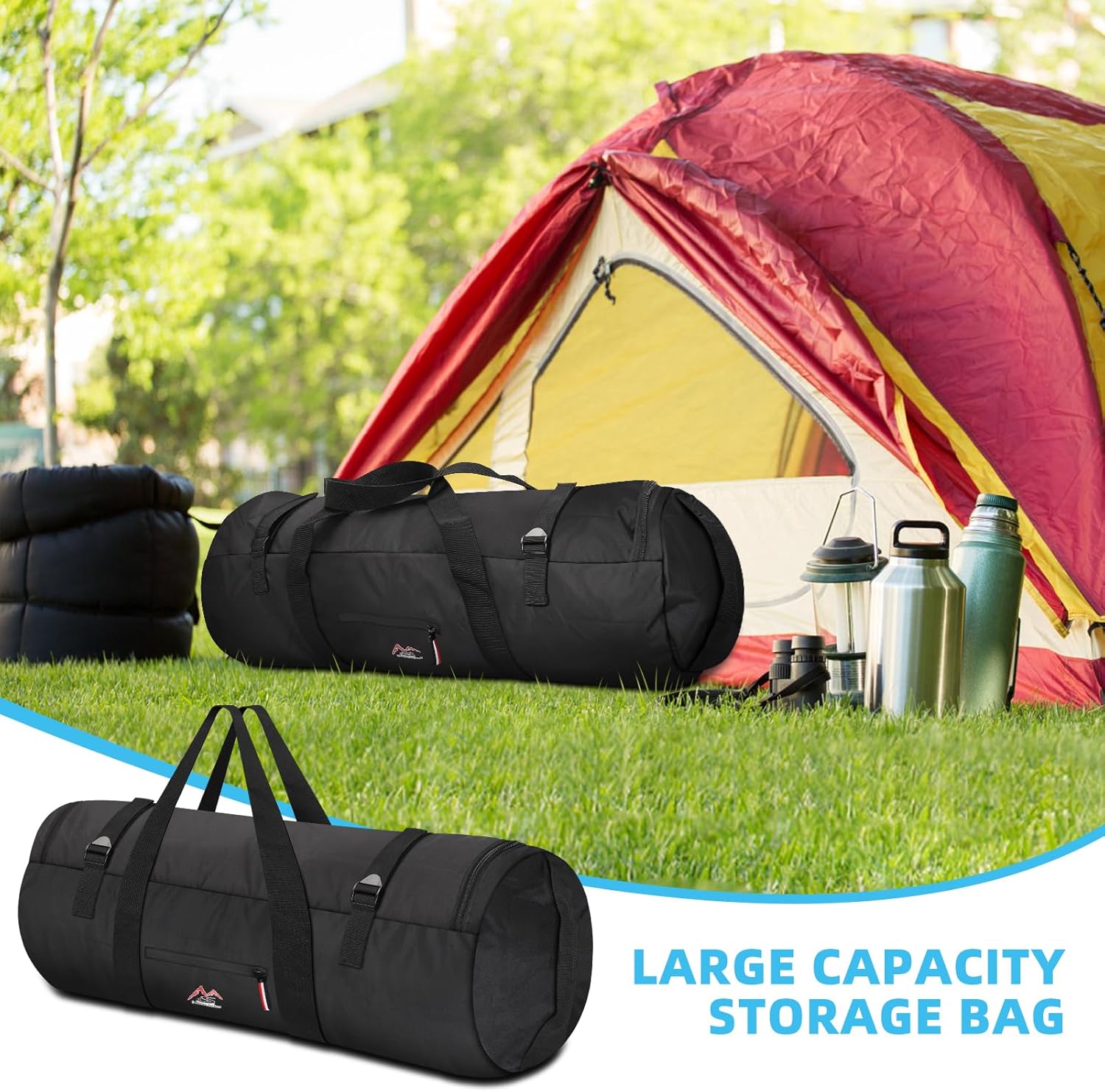 Travel Duffel Bag 37L/63L/125L Oversized Duffel Bags, Upgrade Zipper, Durable and Waterproof, Suitable for Camping Bag Travel Storage Bag Tent StorageBag Sports Equipment Bag (Black, S,37L) - Image 6