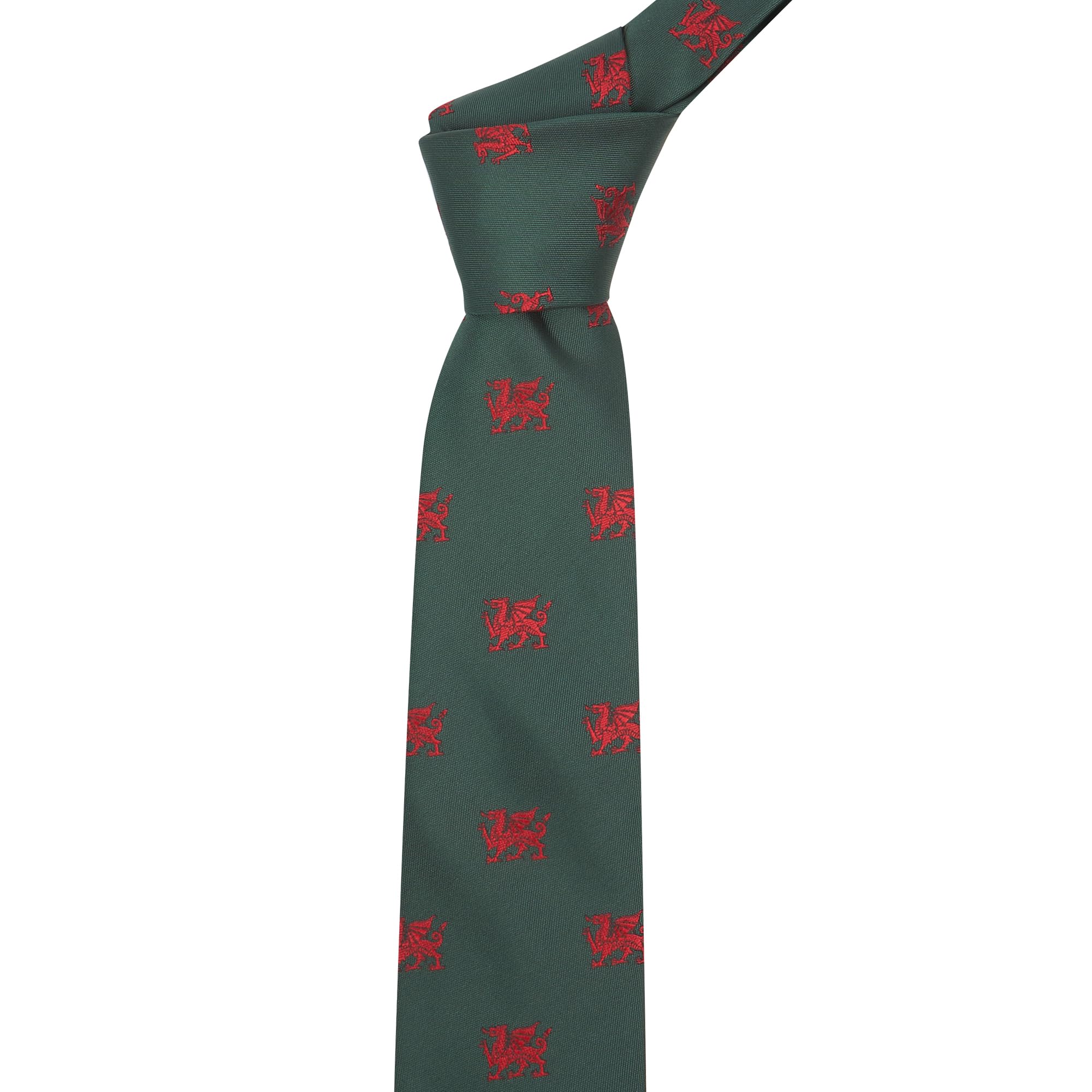 King & Priory Dark Green Embroidered Welsh Dragon Tie