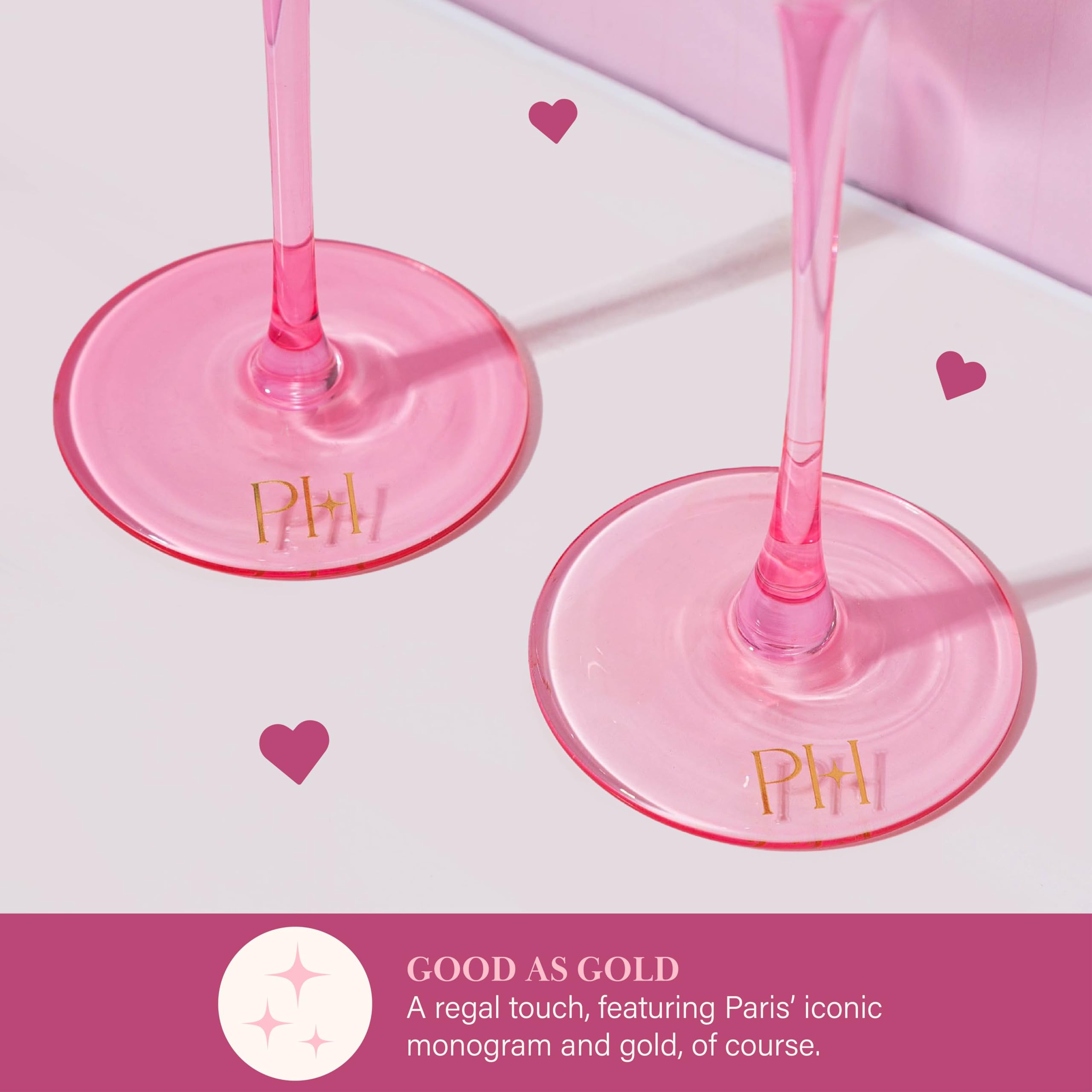 Paris Hilton PH Hearts Collection Lot de 2 flûtes à champagne en forme de cœur Rose