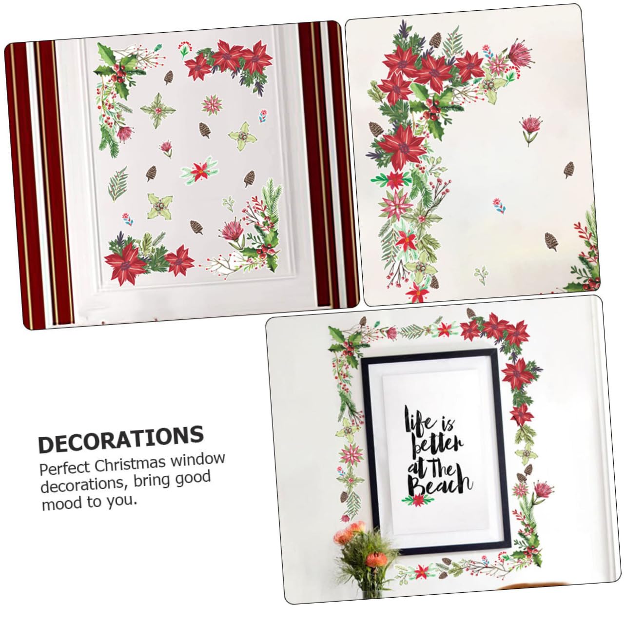 Cabilock 3 Fogli Adesivi Natalizi per Finestre PVC con Motivo Fiori Decorazione Rimovibile per Vetrine e Specchi Perfetti per Festa e Atmosfera Natalizia