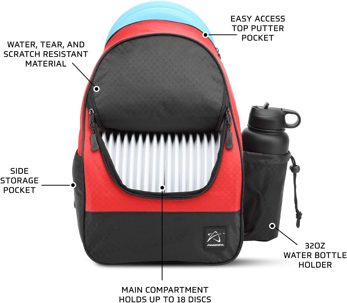 Prodigy Disc BP-4 Disc Golf Backpack | Golf Bag with 16-18 Disc Capacity | Beginner Disc Golf Bag | Tear and Water Resistant | Disc Golf Bag Backpack for All Ages | Durable and Lightweight