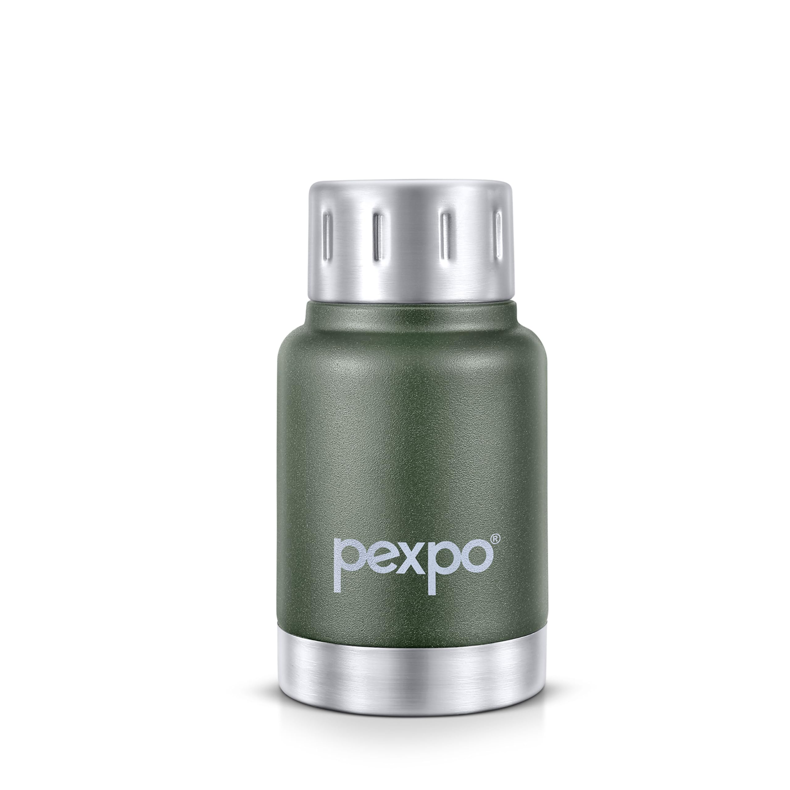 Go24 pexpo Cameo ISI Certified Stainless Steel Vacuum Insulated Flask - 160ml | Double Wall Hot & Cold Upto 4-5 Hours | Office, School, Gym, & Travelling | Men, Women & Kids - Military Green