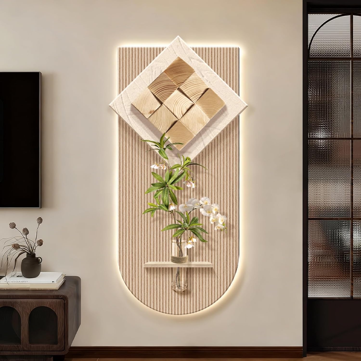 VOLDAX 3D Sandstone Wall Decoration - Hydroponic Plant Art with LED Light, Modern Decorative Panel for Entryway Living Room & Bedroom(Yellow,50 * 100cm/19.7 * 39.4in)