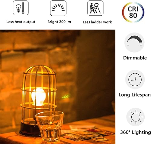 Miniatura 5 de Bombilla LED Globo Regulable de 2W Equivalente a 25 Vatios Bombilla E26 Blanco Cálido 2500K Bombilla Edison LED, Bombilla Decorativa Edison de