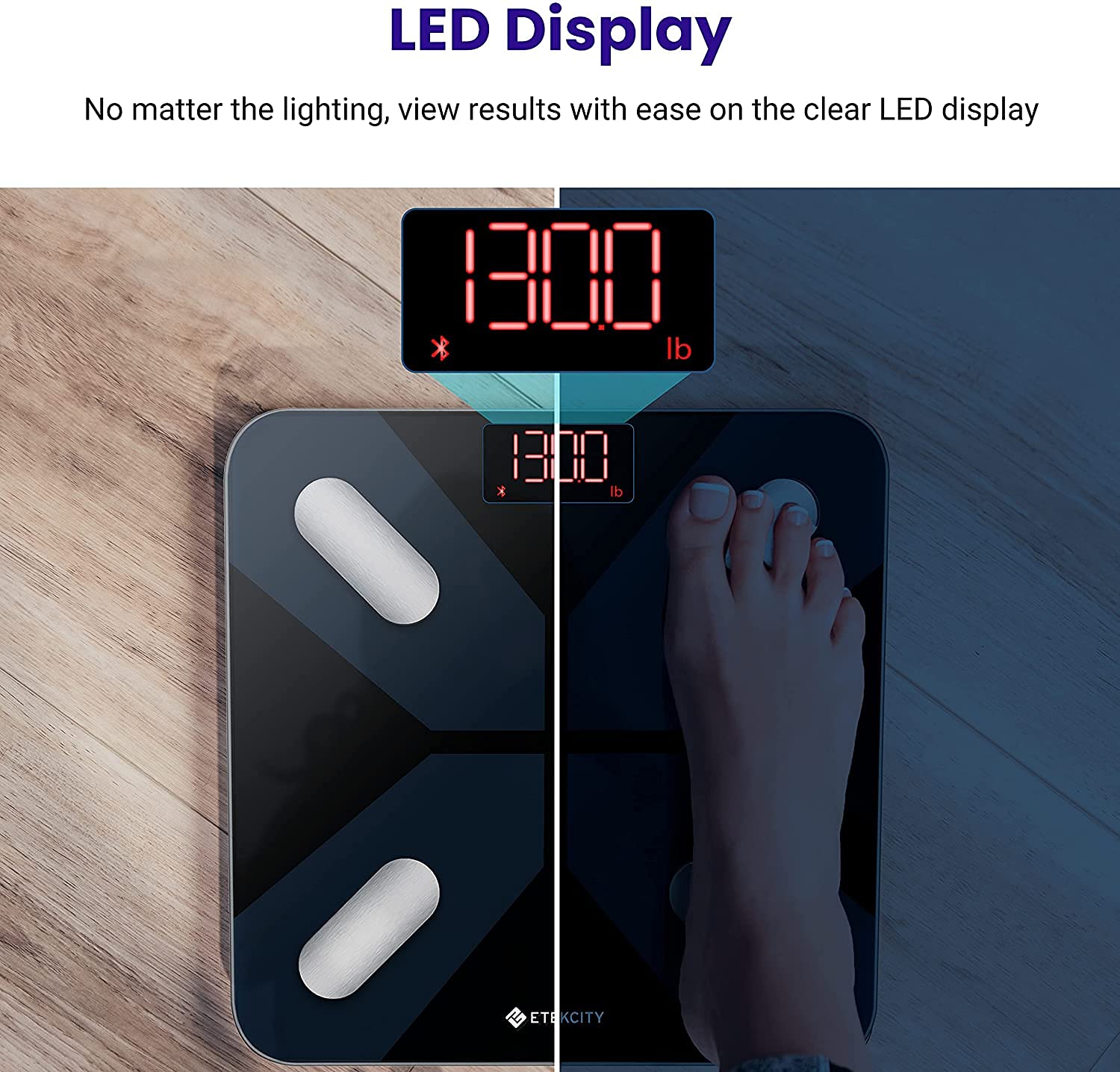 Etekcity Báscula digital de grasa corporal con Bluetooth con aplicación inteligente para peso corporal, grasa, IMC, masa muscular, agua, proteínas, etc., 28 unidades/180 kg/400 lb, incluye pilas,