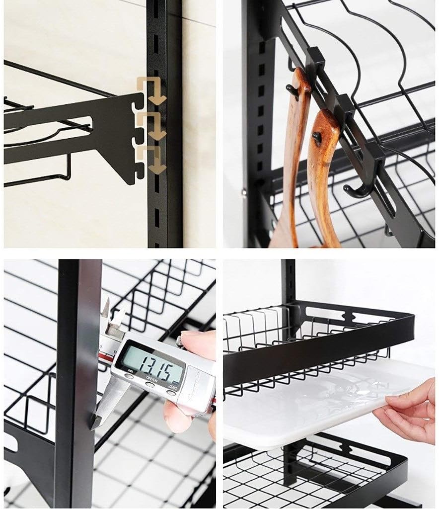 Dish Drying Rack Dish Drying Racks,Wall-Mounted Storage Rack for Drying Dishes,3-Layer Stainless Steel Dish Rack,Kitchen Storage Rack with Chopstick Holder and Holder